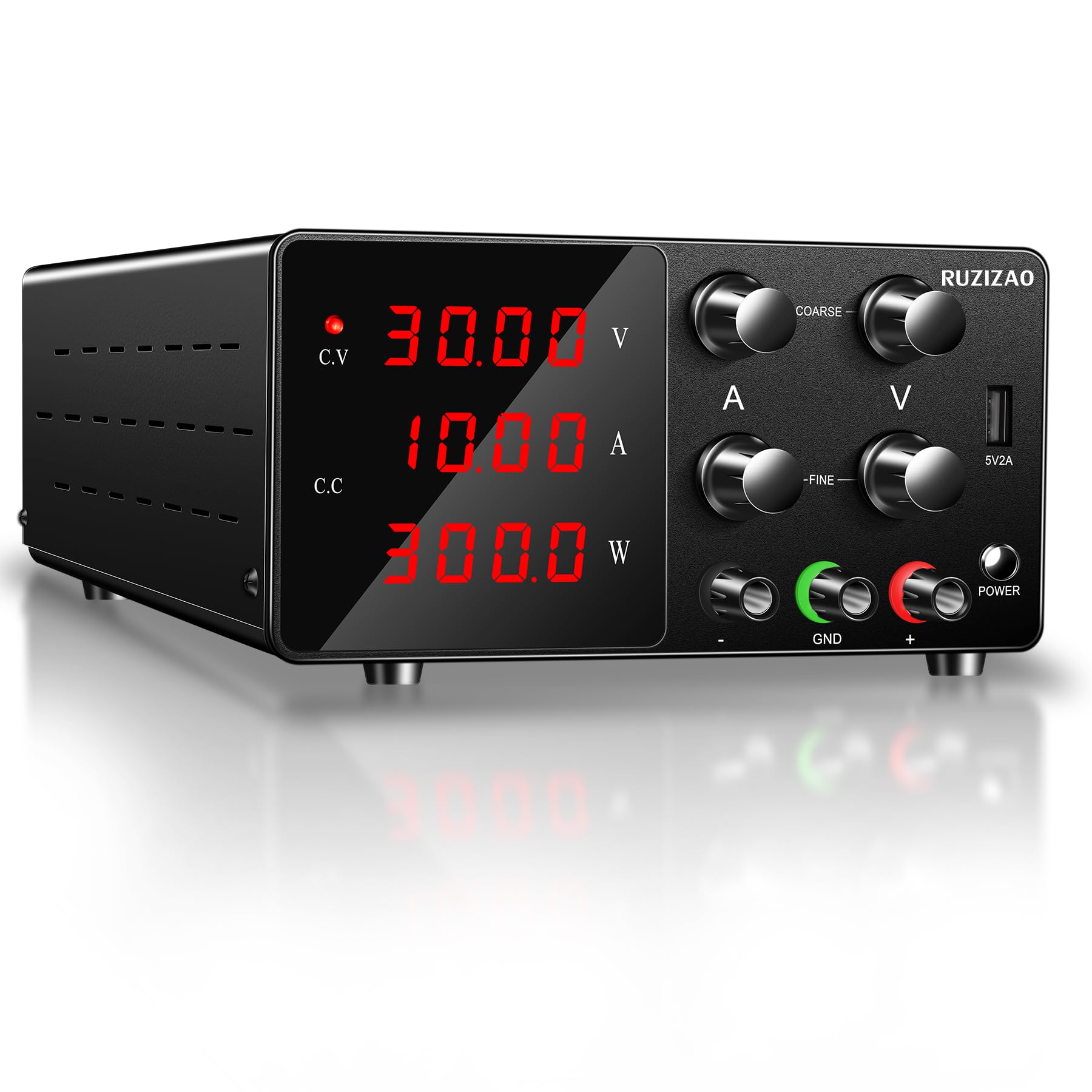 Labornetzgerät Regelbar Labornetzteil 30V 10A Variablen Schaltnetzteil Geregeltes Hochpräzises 4-stelliges LED-Display 5V/2A USB-Anschluss Labor DC-Stromversorgungen (Schwarz)