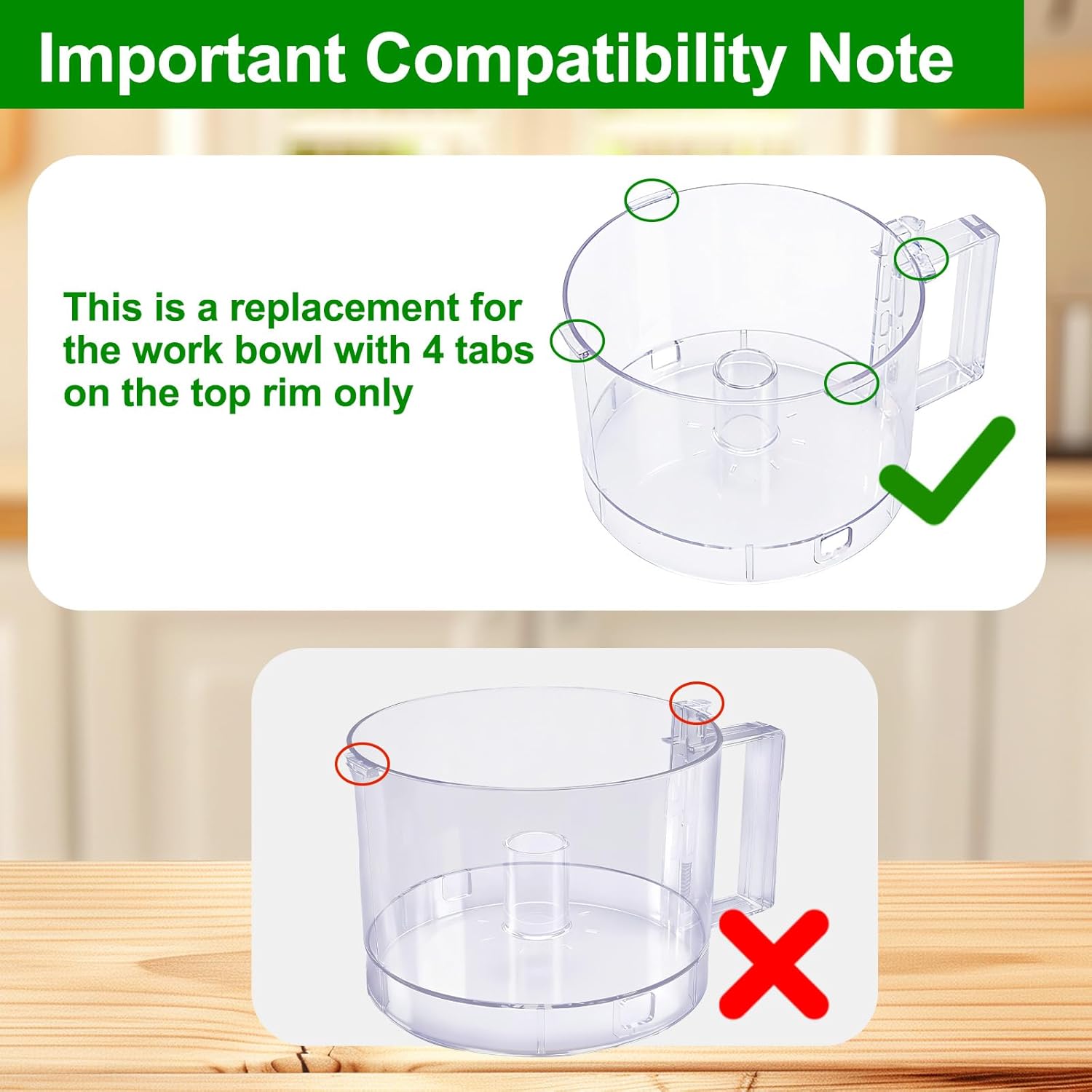 7-cup food processor work bowl compatible with cuisinart dlc-10 series?4tabs?, replace#: fp-631agtxt,note: this is a replacement for the one with 4 tabs on the rim only 4-tab model