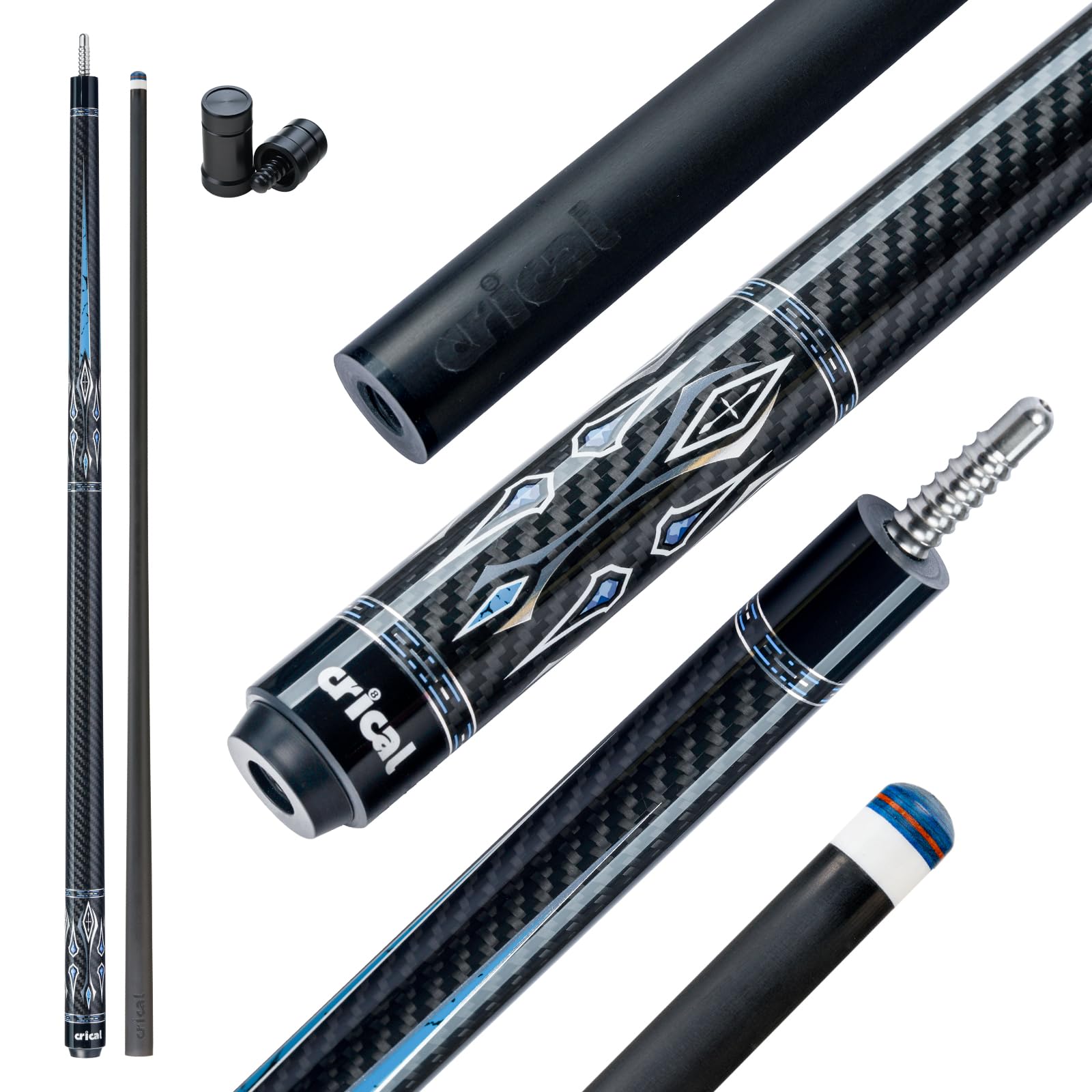 CRICAL Carbon Fiber Pool Cue Stick 58in Low Deflection Billiard Cue