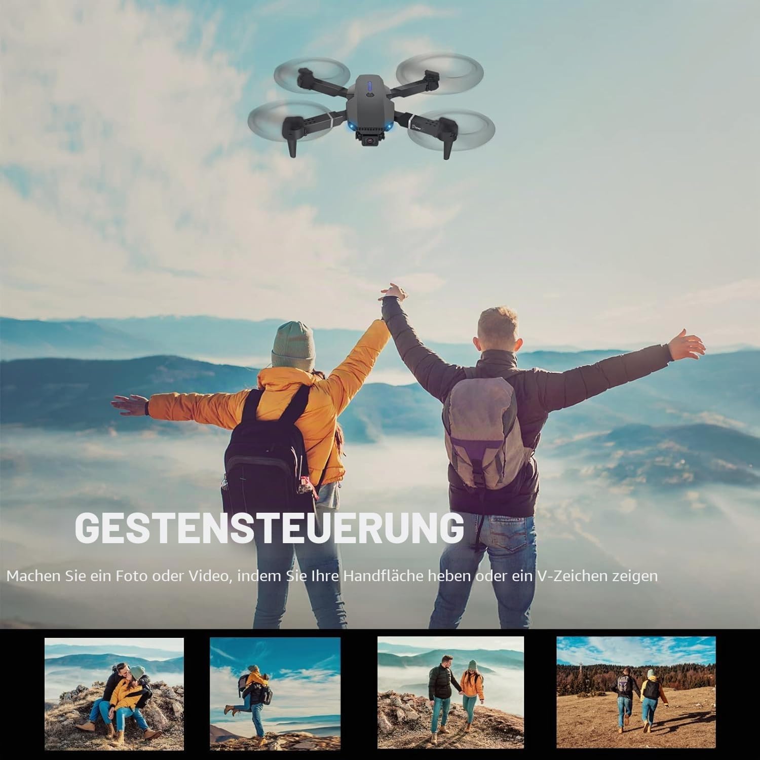 Drohne mit Kamera 4K,Mini Drone mit 2 Akkus und Handtasche für Anfänger | One KeyStart/Landen,Höhenhaltung,Gestenfotografie，Faltbar,Flugbahn,360°Flip,Mini-Drohne als Geschenk für Anfängerkinder
