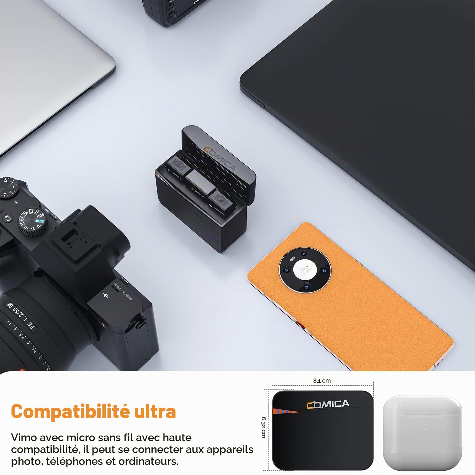 COMICA Vimo C3 Micro Cravate sans Fil, Suppression du Bruit et Mode de Sécurité,Microphones Lavalier Wireless 2.4Ghz pour Android/DSLR Cameras/Computer/Live Streaming(avec étui de Chargement)