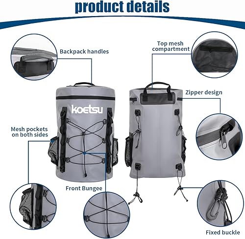 Miniatura 3 de koetsu Mochila seca impermeable de 40L para tabla de remo y kayak, almacenamiento de equipo flotante sumergible, artículos esenciales de viaje para