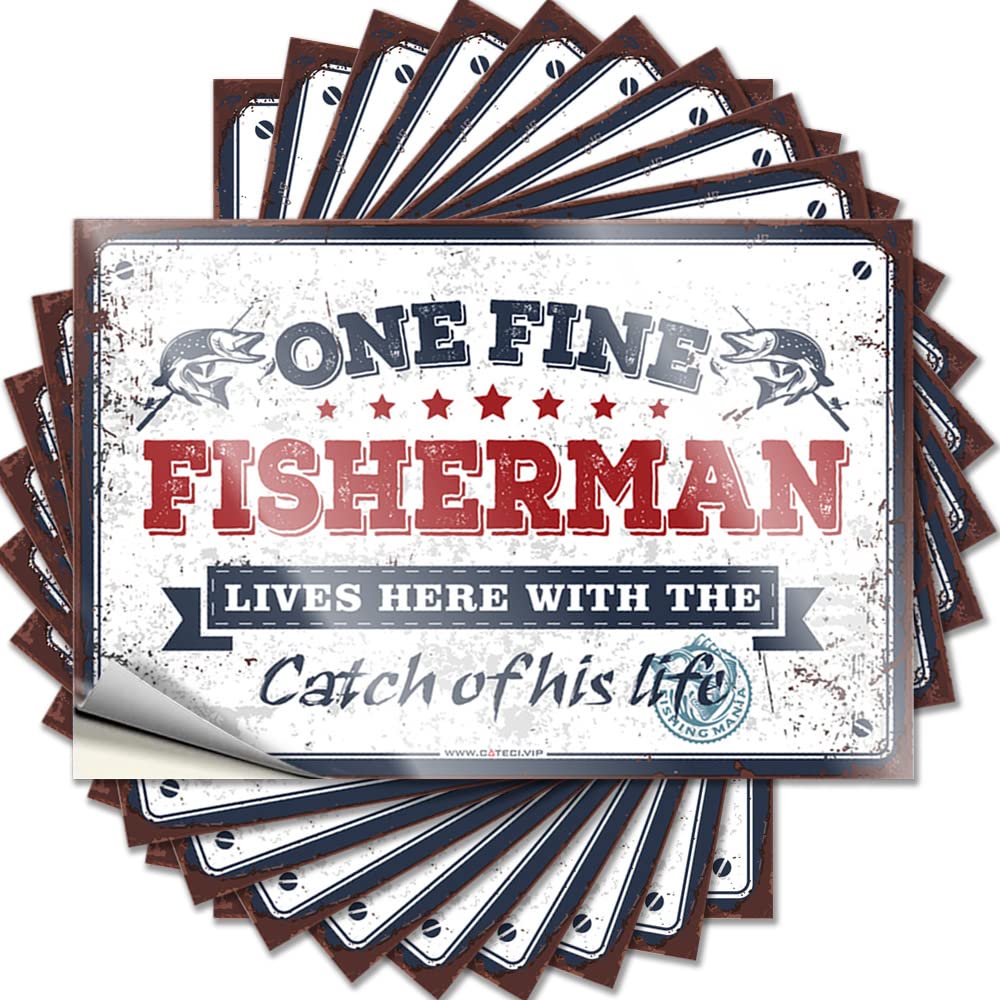 Decals Bumper Fluffy One Fine Fisherman Lives Here with The Catch of His Life for Tiki - Cool Stuff for Boys Easy Peel Removable(8X12CM)