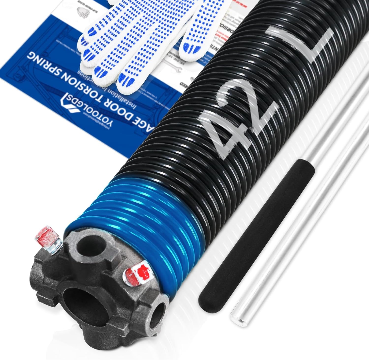 Left Hand Wind?Black Cone?2" Garage Door Torsion Spring with Non-Slip Winding Bars & Gloves, High Precision Electrophoresis Black Coated, for Replacement, MIN 16,000 Cycles (0.283x2''x42'') 0.283X2"X42"-L