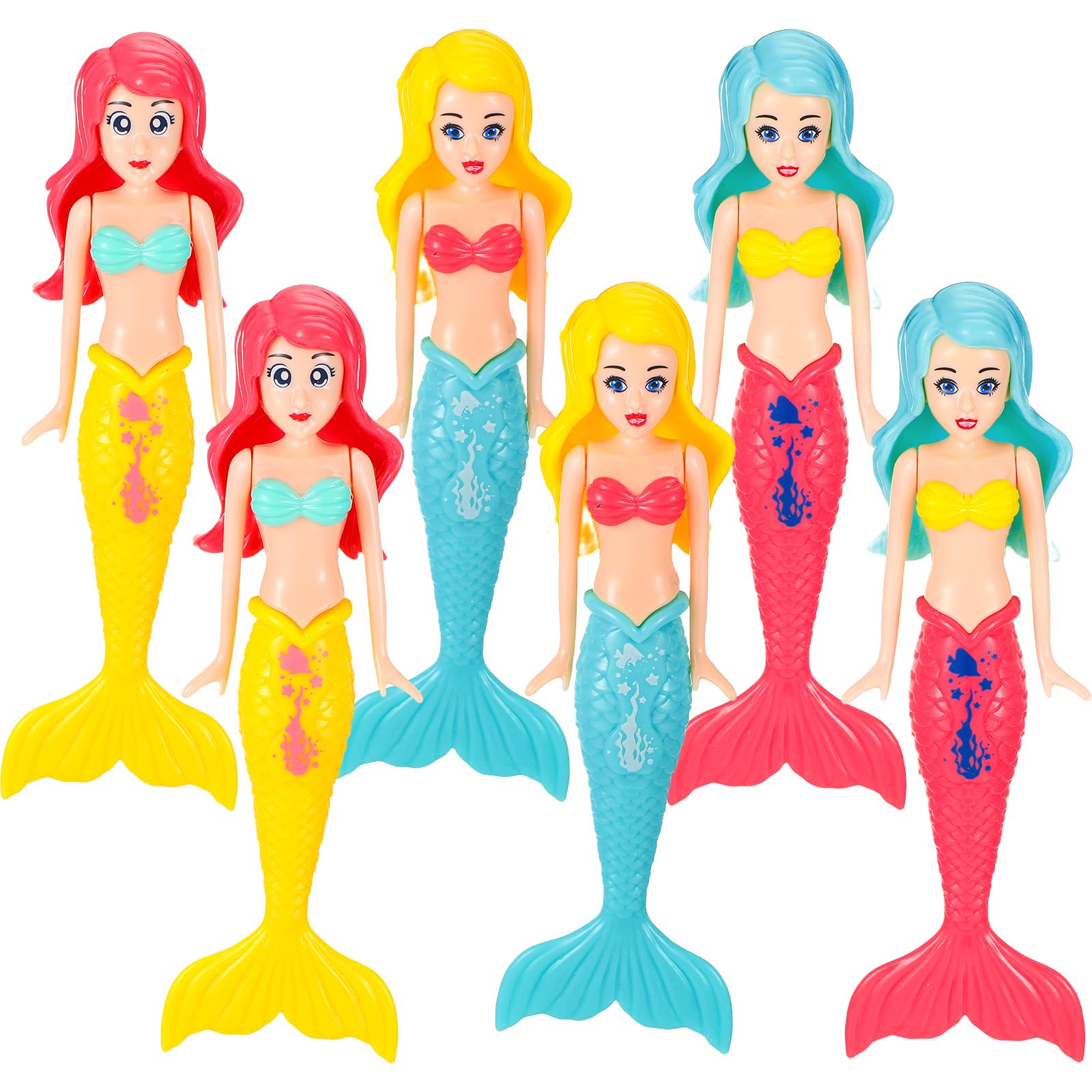 CHENGU 6 Pack Mermaid Dolls 5.5'' Magic Mermaid Pool Toys Water Diving Toys in Assorted Colors Plastic Bath Swimming Pool Dive Dolls for Bathtub Summer Beach Fun Games Birthday Party Supplies