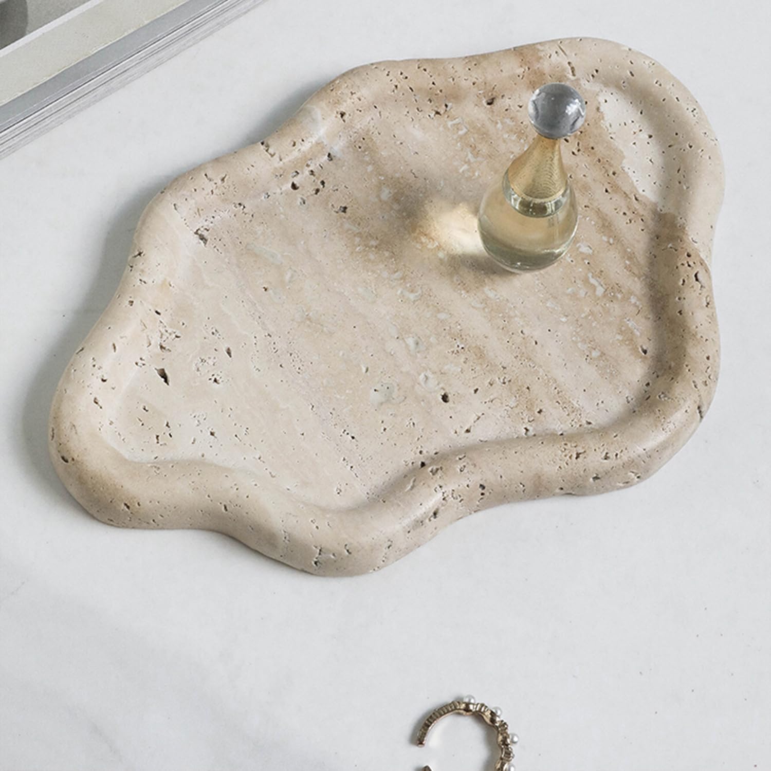 Natural Marble Cloud-Shaped Bathroom Tray, Vanity Tray, Decorative Tray, Perfume Tray for Countertop Organizer - Catchall for Perfume, Candles, Jewelry, Kitchen and Bathroom Use (Could Dong)