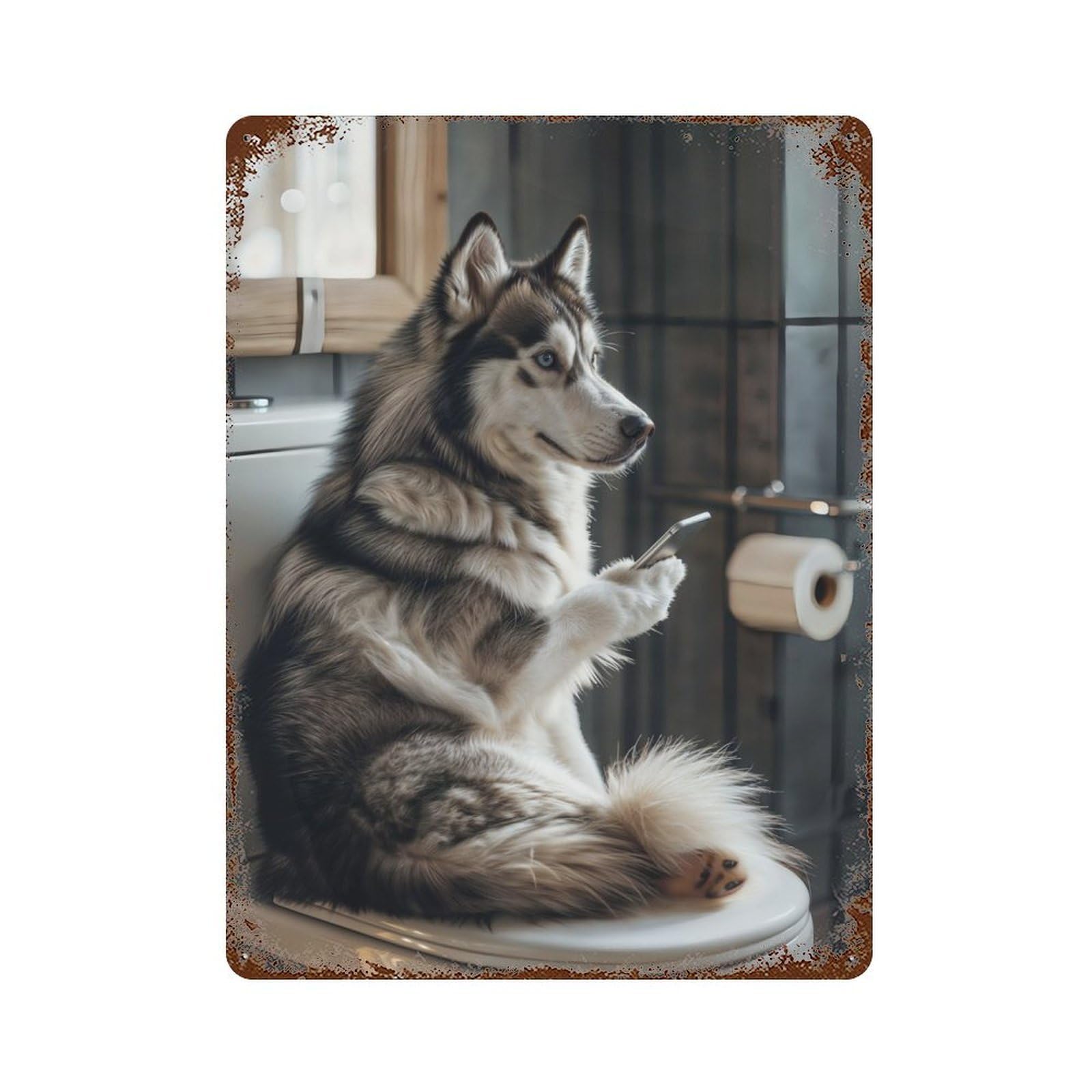 Bathroom Husky Vintage Metal Tin Sign 15.7"x11.8", Ideal for Cafe, Home Bar And Lounge Decor
