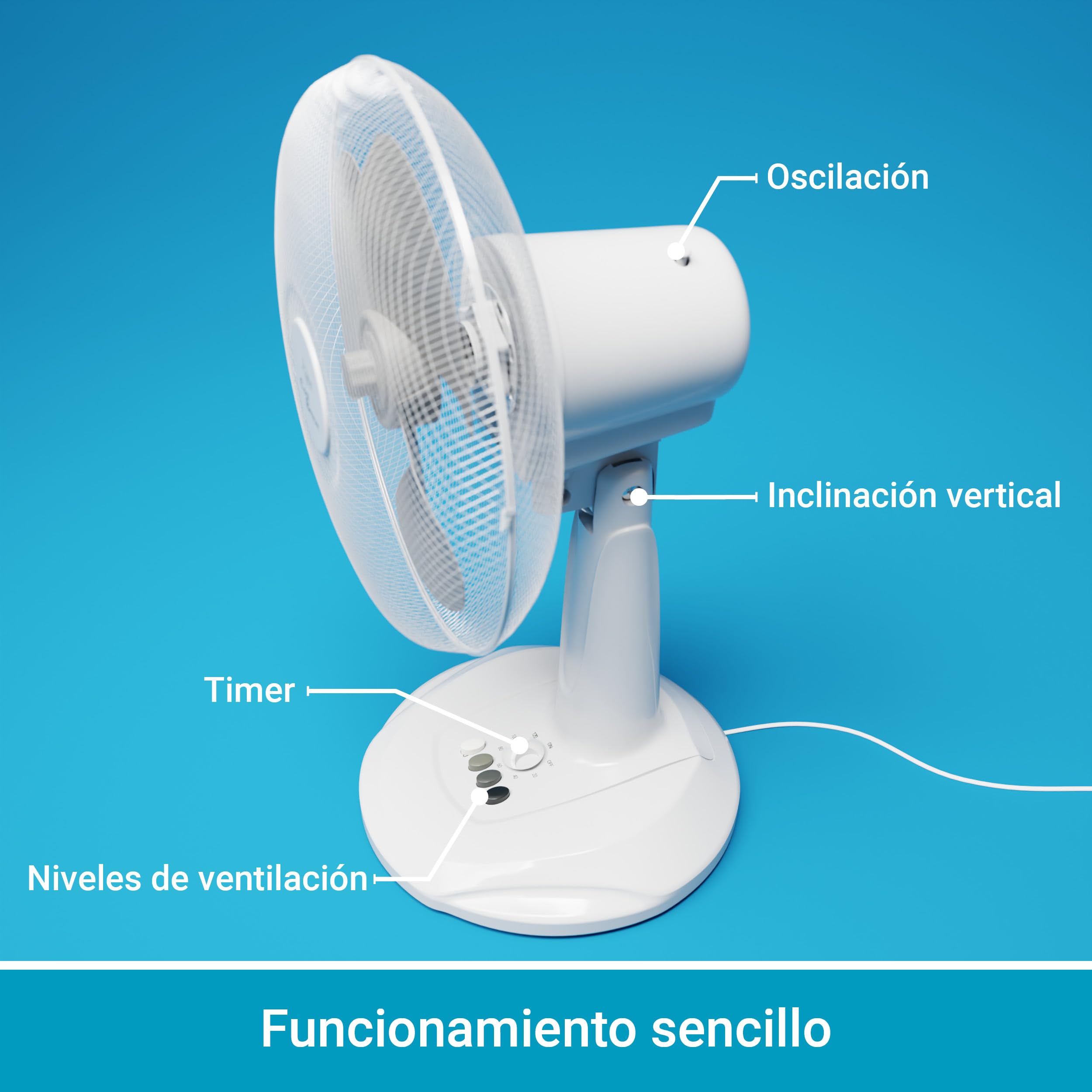 SUNTEC ventilador de sobremesa CoolBreeze 3.000 TV [30 cm Ø aspas, 3 velocidades, oscilante, temporizador de 2 h, 40 W]