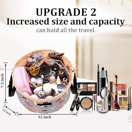 Miniatura 3 de Bolsa de maquillaje con cordón de barril grande, organizador de artículos de tocador para mujeres, bolsa de maquillaje de viaje portátil de gran