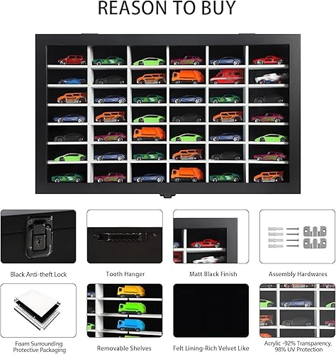 Miniatura 6 de Vitrina de coche modelo fundido a presión a escala 164, organizador de autos de juguete, armario de almacenamiento de montaje en pared con puerta de