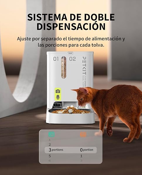 PETKIT Automatic Cat Feeder with Camera, 5L Double Hopper Dispenser Food Cats/Dogs, 1080P HG, AI Function, 2.4G WiFi, Two-Way Audio, App Control, Stainless Steel Bowl - 5