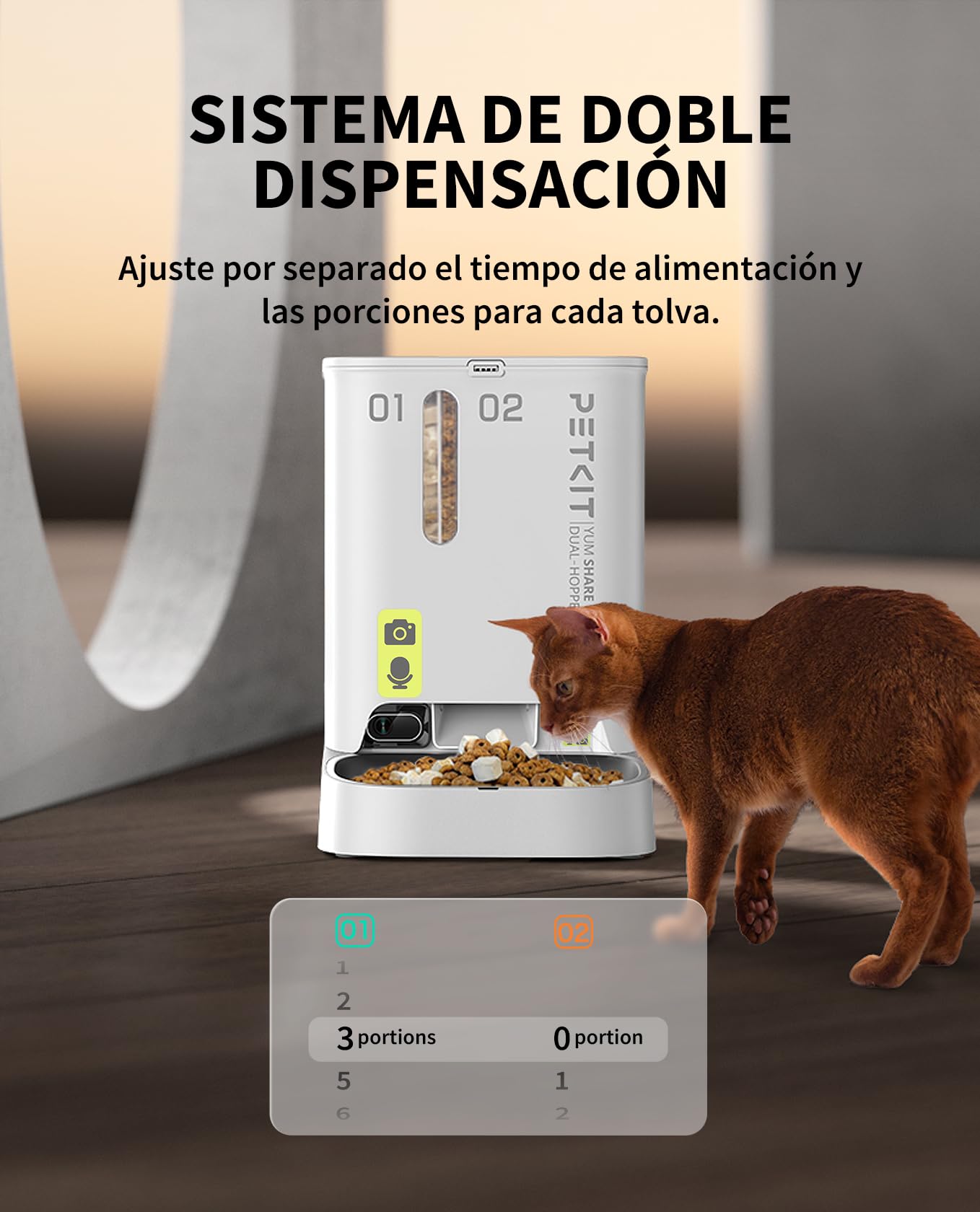 PETKIT Comedero Gato Automatico con Cámara, 5L Doble Tolva Dispensador Comida Gatos/Perros, 1080P HG, Función AI, 2.4G WiFi, Audio Bidireccional, App Control, Cuenco de Acero Inoxidable