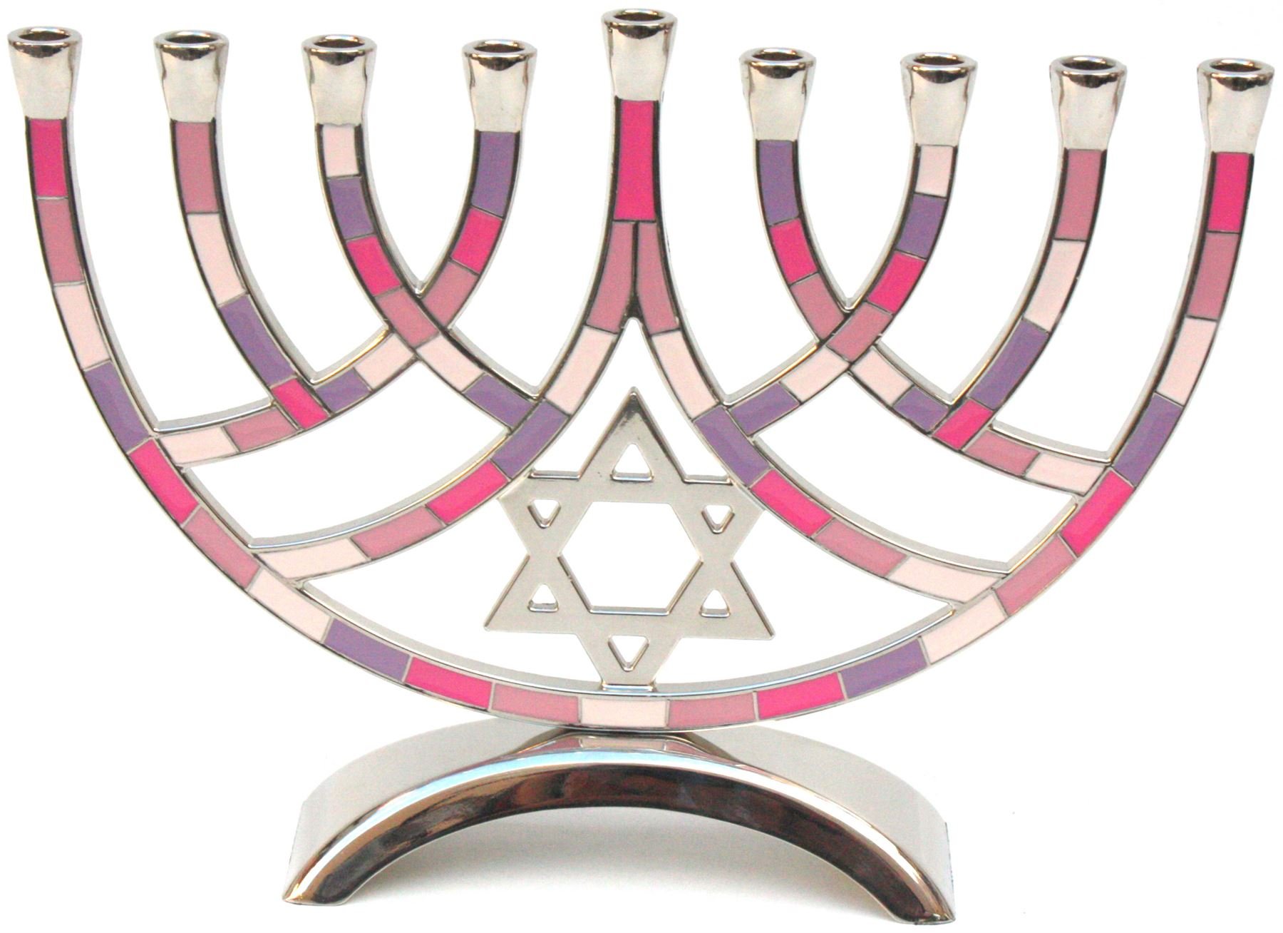 Hanukkah Menorah with 9 Branches, Pink and Purple, 18 centimetres