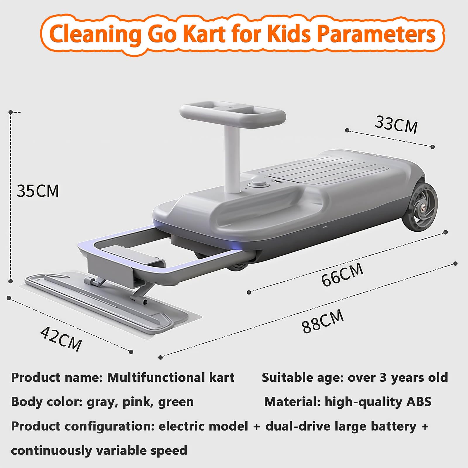 Auto elettrica da cavalcare per bambini con luci sfumate e stoccaggio
