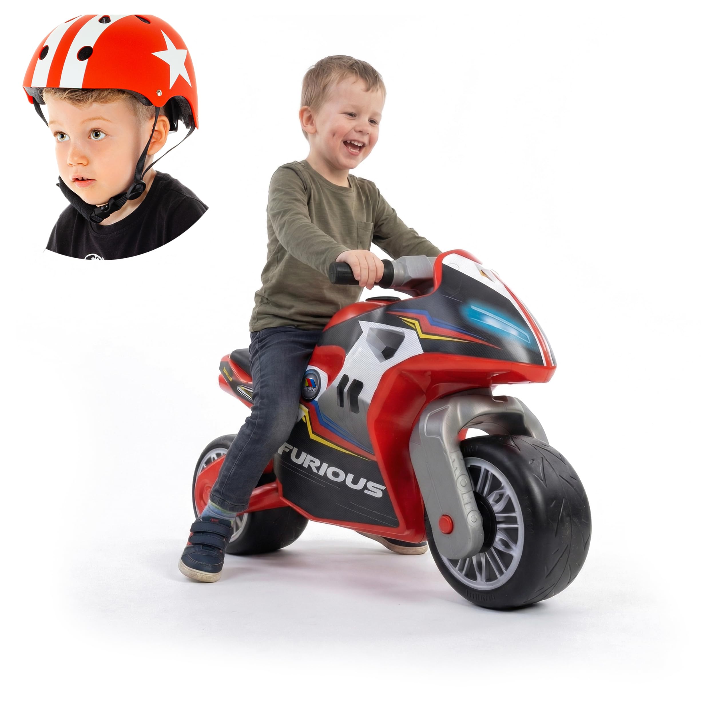 MOLTO - Moto Correpasillos Roja Furious Infantil, Diseño de Carreras para Niños y Niñas, Ligera, Estable y Cómoda, Juguete Seguro para Interior y Exterior, + 18 Meses