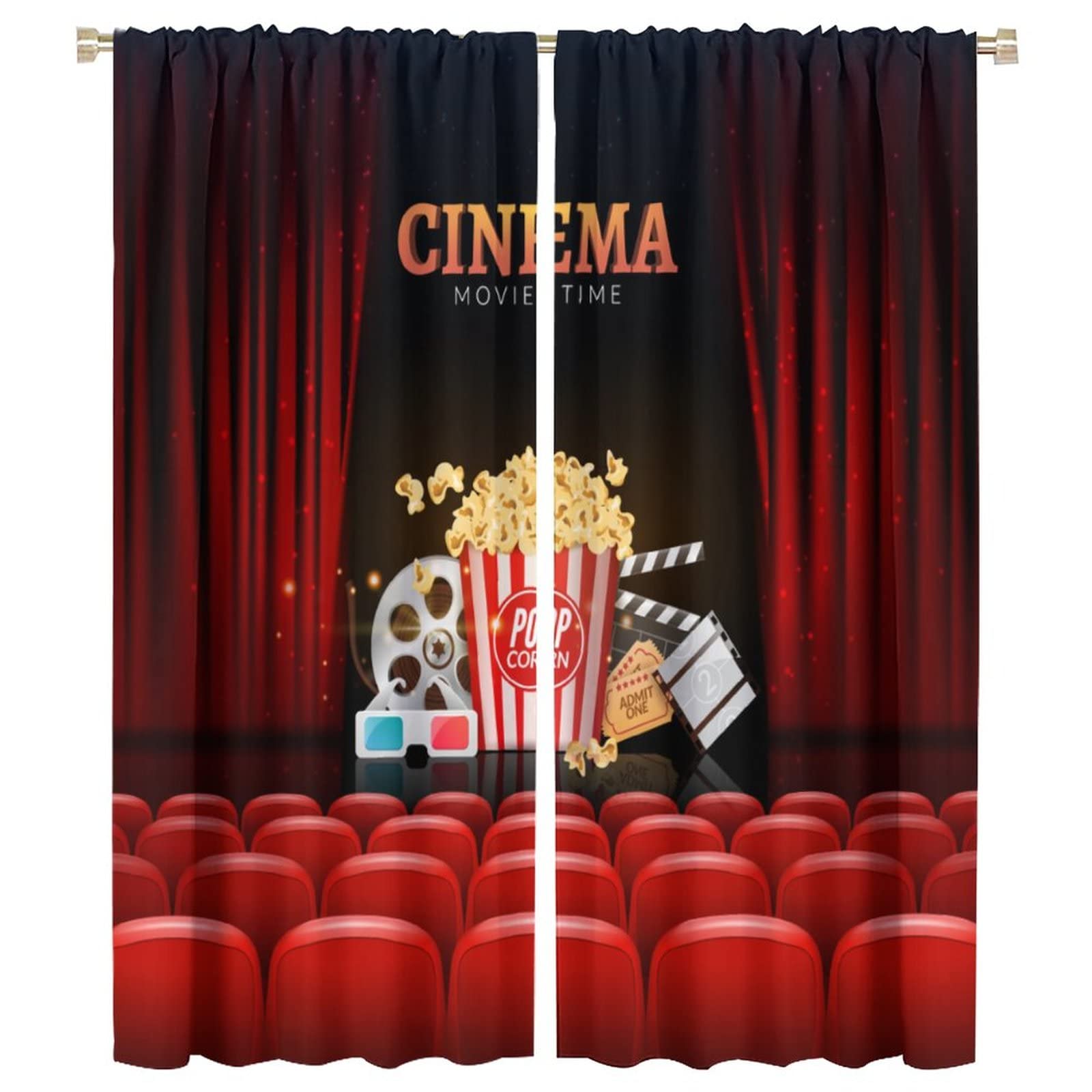 BenYaSong Popcorn Movie Clapboard Blackout Curtains Cinema Theater Background Print Privacy for Living Girl Room Bedroom Window Curtain Drapes 2 Panels 42x54 Inch