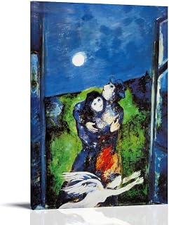 WangTiMin Marc Chagall Prints Wall Art Paintings Poster Lovers in The Moonlight Wall Art Bedroom Prints Home Decor Hanging Picture Canvas Paintings Frame 12x18inch(30x45cm)