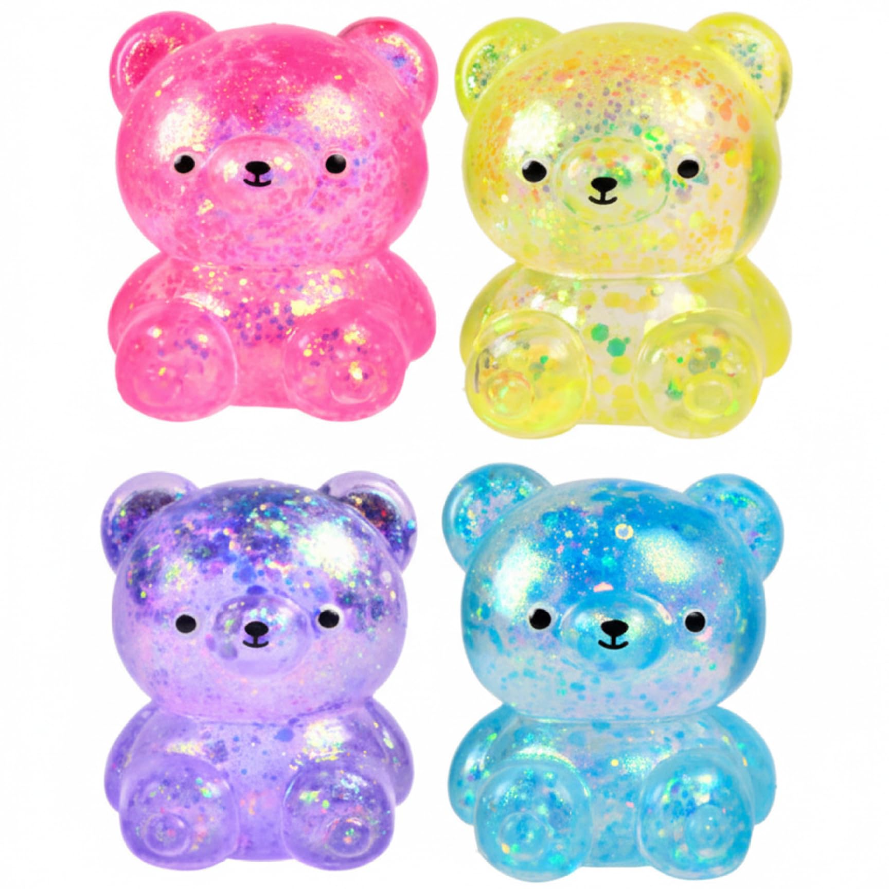 4 Pcs Sensory Fidget Toys Glitter Bear Squish Toys Slow Rise Stressball ideal for Stress Relief Cute Squeeze Toy ideal for Kids Adults