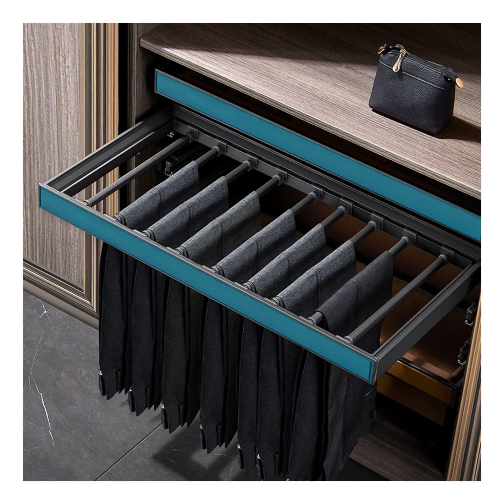 Estante para Cajones De Guardarropa con Sistema De Amortiguación, Ancho Ajustable, Armario Extraíble, Bufanda, Jeans, Riel Deslizante para Almacenamiento(Size:85cm,Color:Azul)