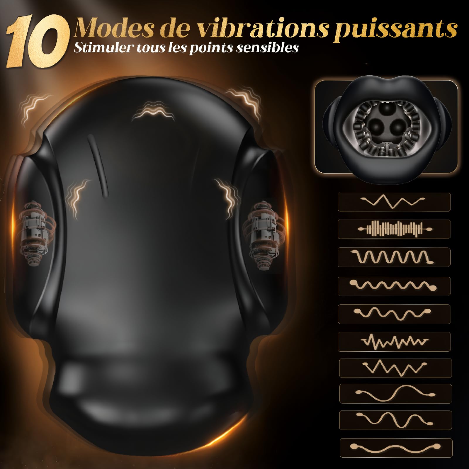 Bouche Sexy Masturbateurs Masculins, Sex Toýs Homme Vaginette Ultra Réaliste Masturbateur avec 10 Modes de Vibration, Masturbateur Automatique Enveloppé à 360° Penisse Vibromasseur Homme Sex Toys