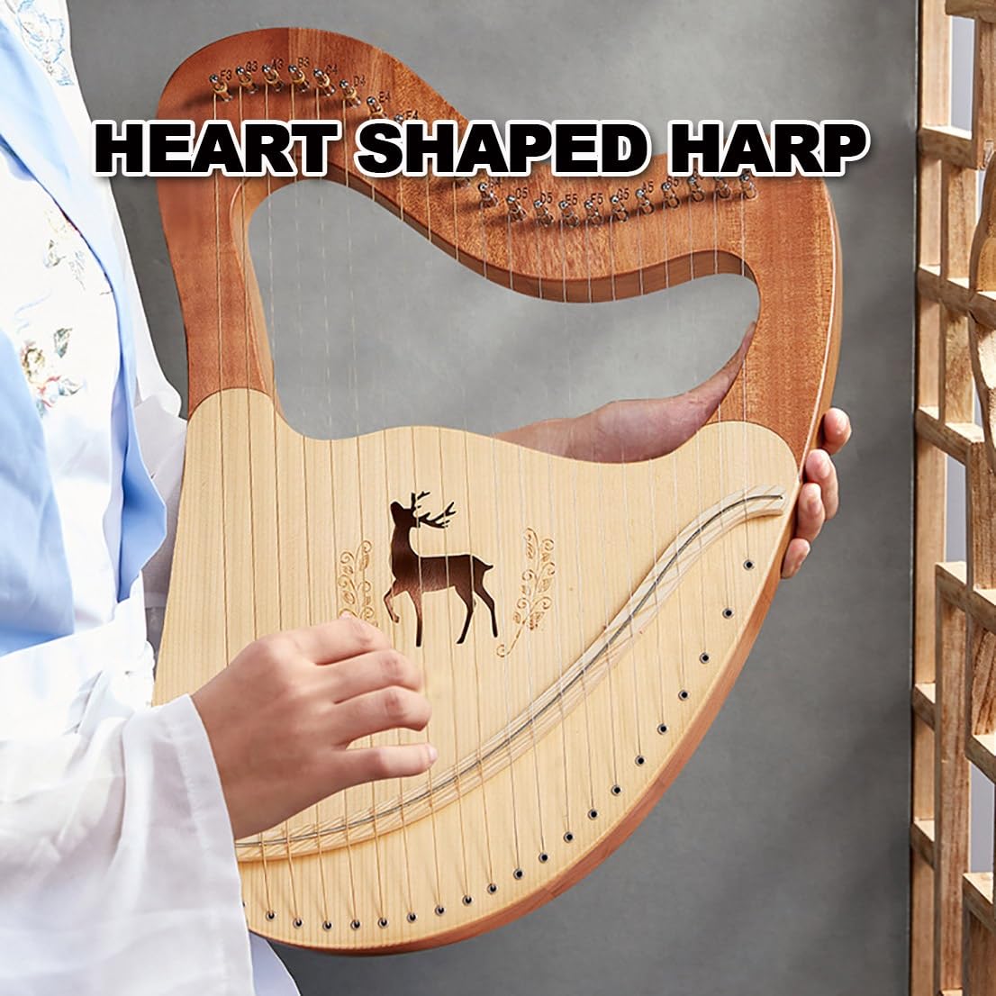 Generic 32 Strings Lyre Harp Portable, Lyre Instrument Gift for Music Lovers, Musical Instrument with Tuning Wrench, Spare String Set, Bag, Manual