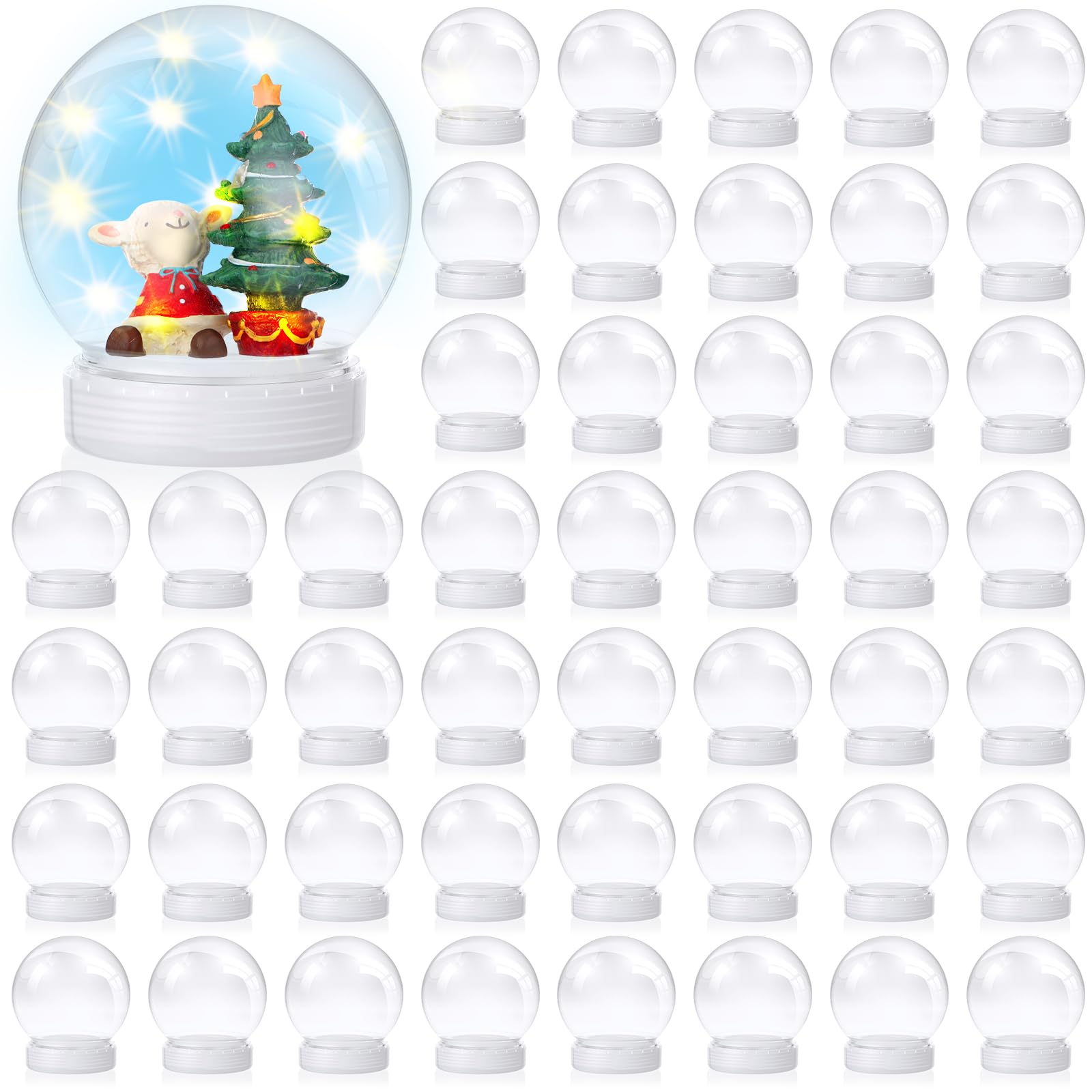 Mifoci 48 globos de nieve de plástico de Navidad de 3.9 pulgadas con tapa de rosca, globo de agua transparente rellenable con base blanca para manualidades, decoración del hogar, plantas de exhibición