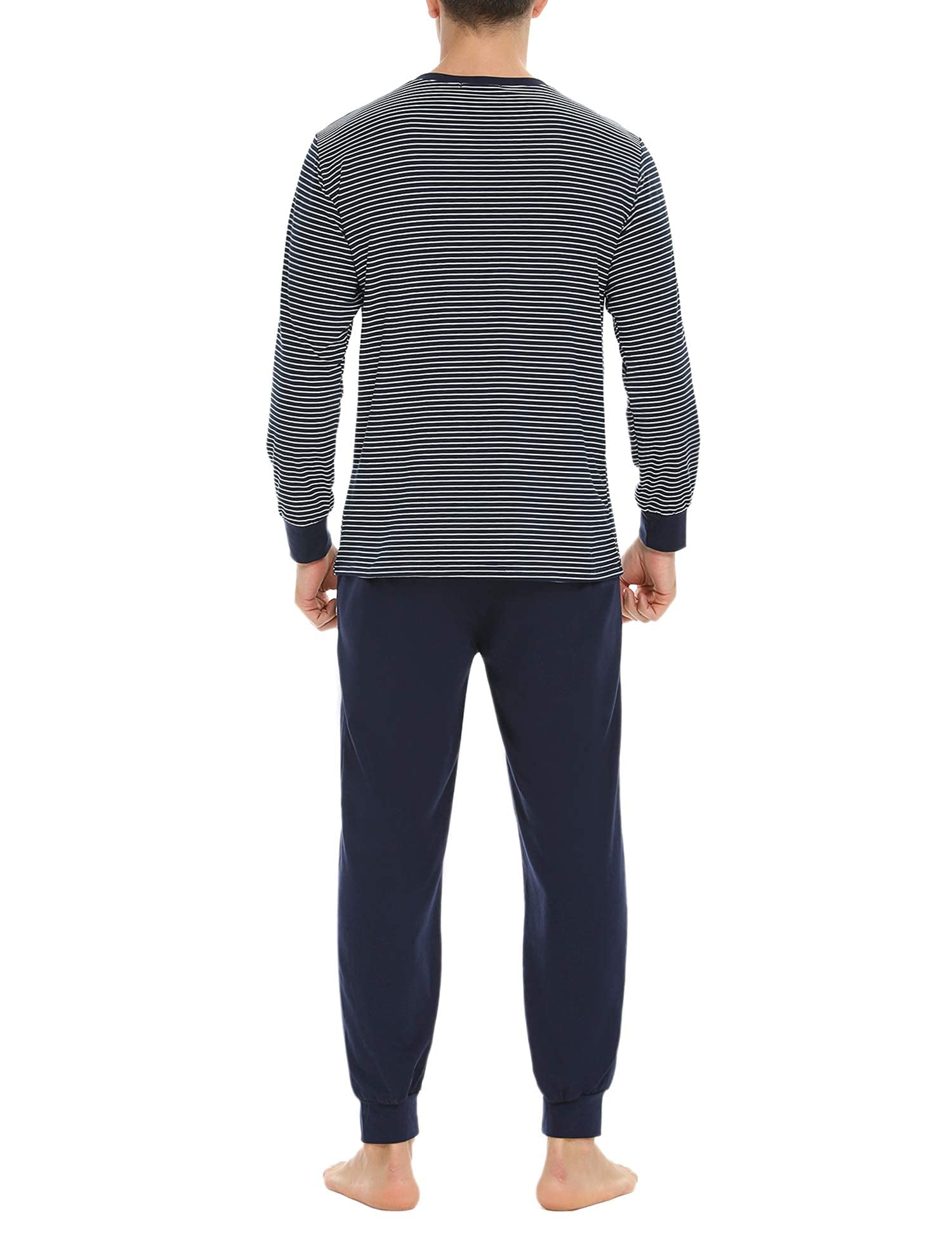 Sykooria Herren Schlafanzug lang mit Bündchen aus Baumwolle Zweiteiliger Pyjama Herren lang, Langarm Shirt & Schlafanzughose