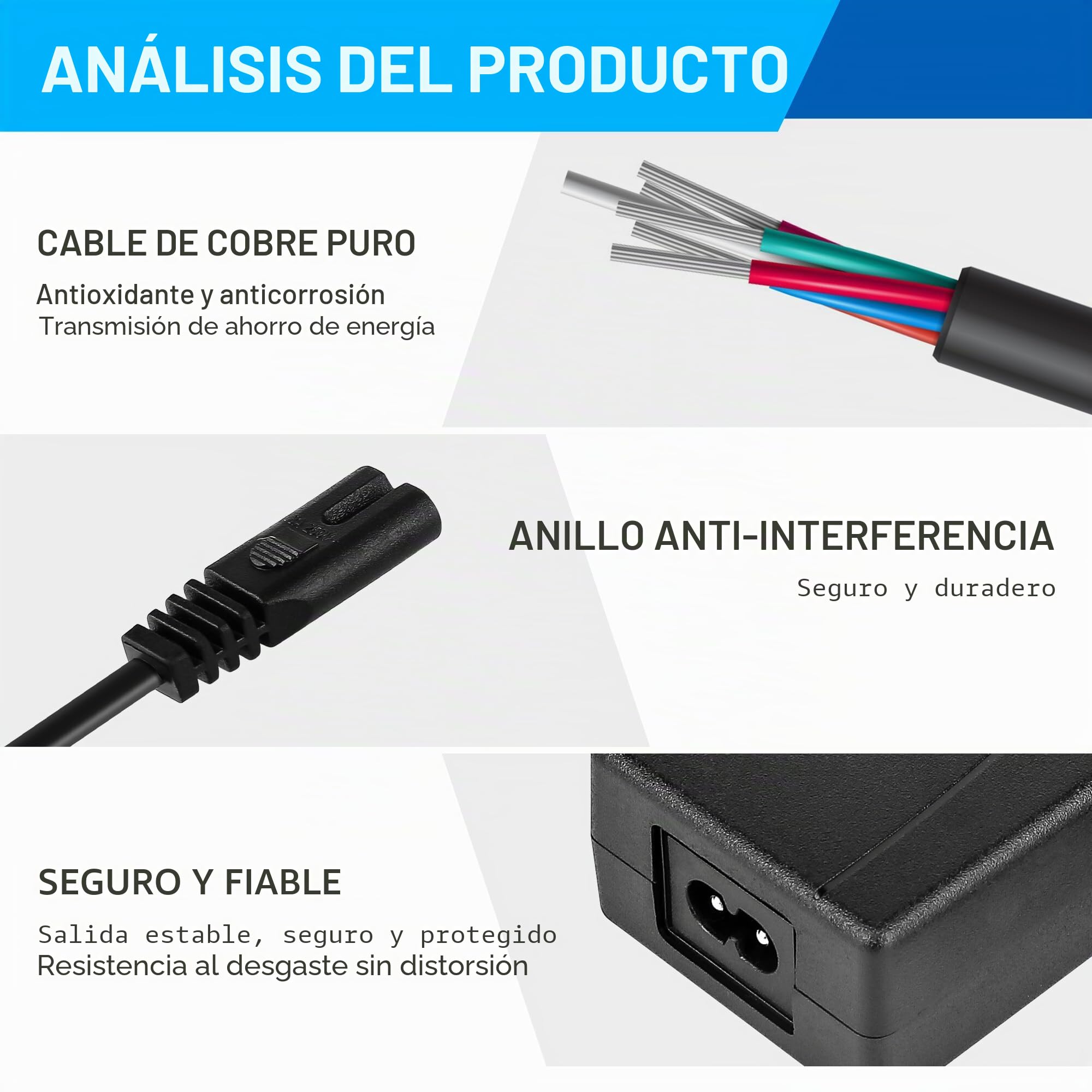 Cargador Universal 42V 2A 3 Pines Para Patinete Eléctrico Compatible Con Xiaomi M365 1S - Accesorios Para Batería