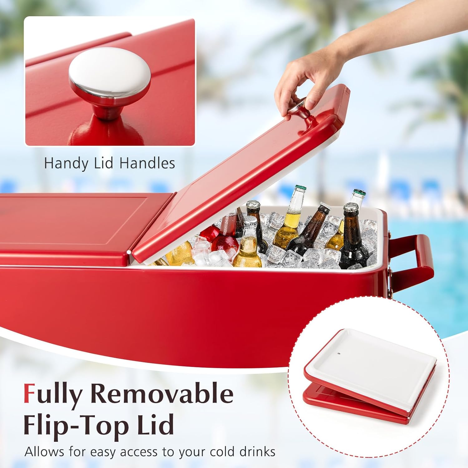 Goplus 80-Quart Rolling Ice Chest, Outdoor Cooler Cart with Wheels, Storage Tray, Side Handles, Bottle Opener & Cap Catcher, Portable Insulated Cooler for Patio Backyard Deck Pool