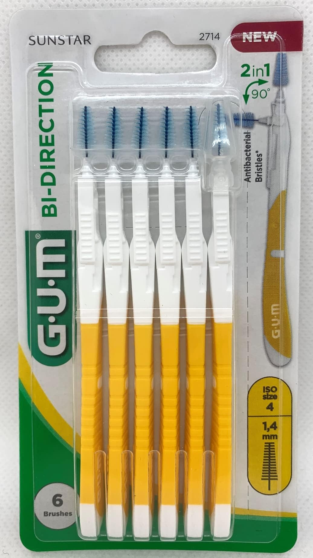 GUMBI-Direction ISO 4 Interdental Brush for Cleaning Tooth Back/Frontal, Diameter 1.4 mm, Pack of 6