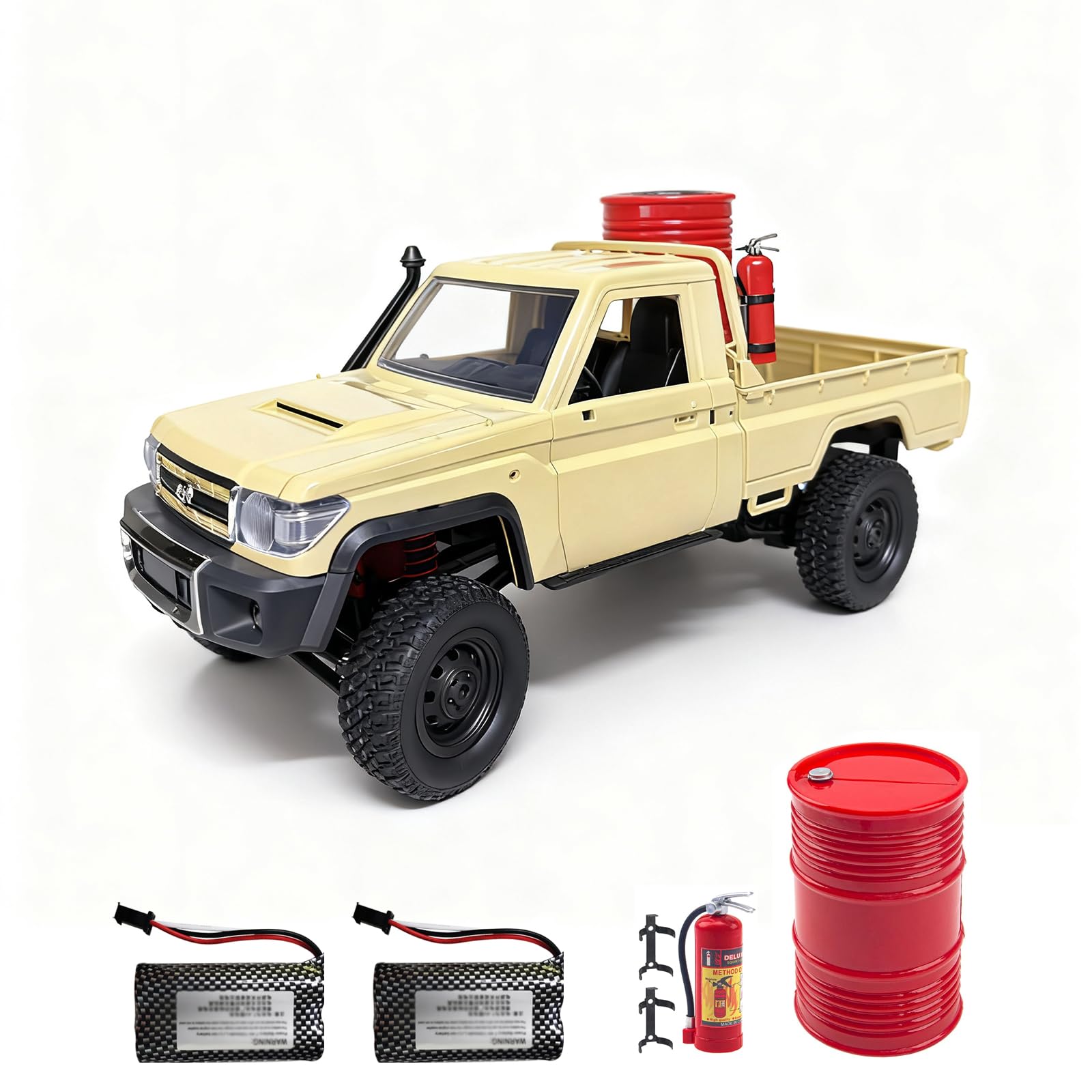 Skymaker MN82 RC Crawler with Two 1500mAh Battery 1/12 RC Truck 4x4 Toyota LC79 2.4GHz Remote Control Off Road Rock Crawler with Decoration Parts Full Proportional Pickup for Adults Yellow