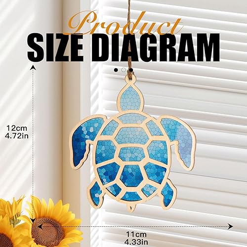 Miniatura 3 de Regalos de tortuga marina para mujer, adorno de tortuga de madera con vitrales acrílicos, decoración temática oceánica y regalos costeros para