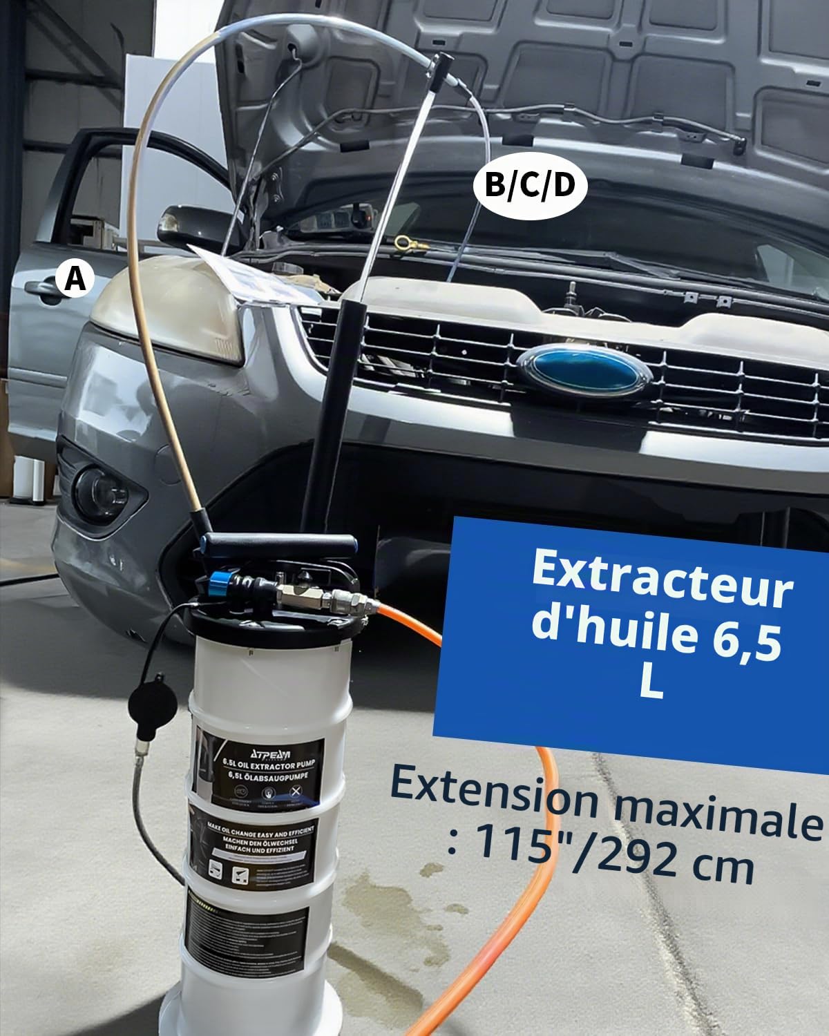 ATPEAM Pompe à Vidange Huile Moteur 6.5L Manuelle et Pneumatique, Extracteur de Fluide pour Voitures et Motos avec Tuyau d'Aspiration