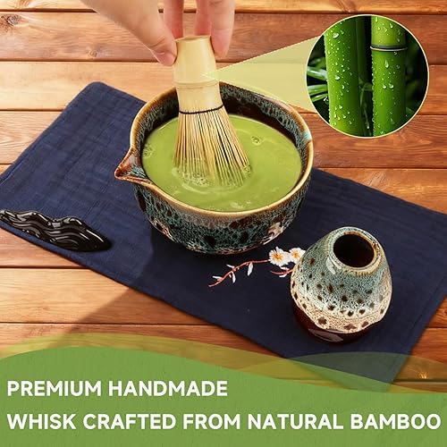 Miniatura 6 de Juego de 7 batidores de matcha, juego de matcha de cerámica, incluye cuenco matcha, batidor de matcha, soporte de Chasen, cuchara de bambú, soporte