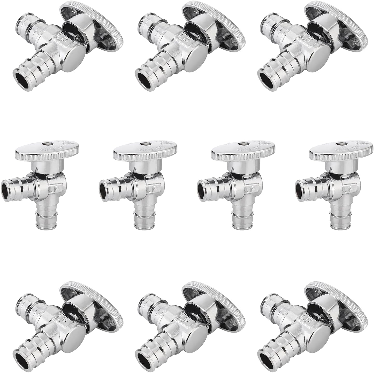 10-Pack Foskan 1/4 Turn Angle Stop Valve,Shut off Valve 3/8" OD x 1/2" PEX-A,Chrome Plated Brass
