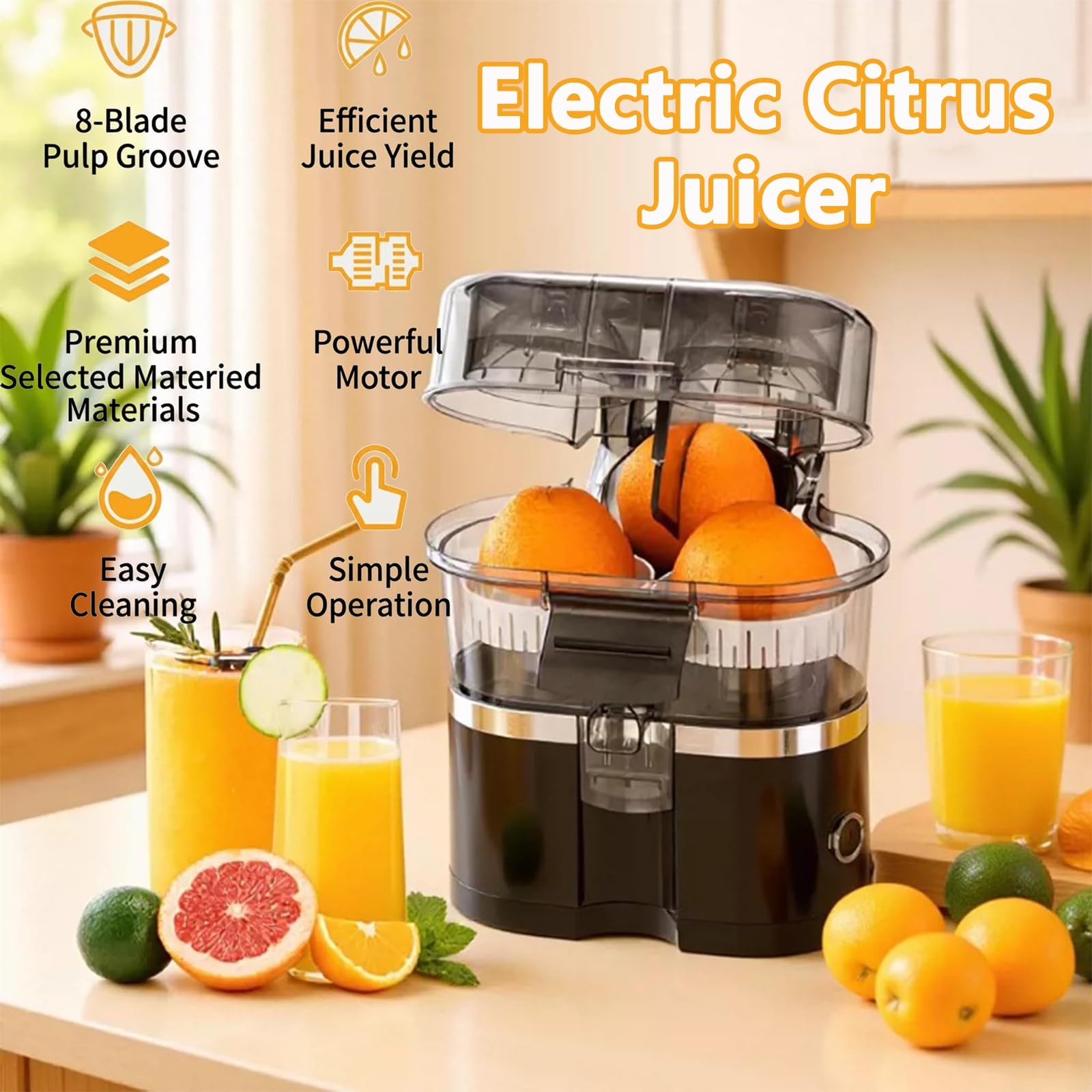 Exprimidor de cítricos eléctrico de doble cabezal, exprimidor de naranjas con cortador incorporado, para naranja, limón, lima y pomelo White