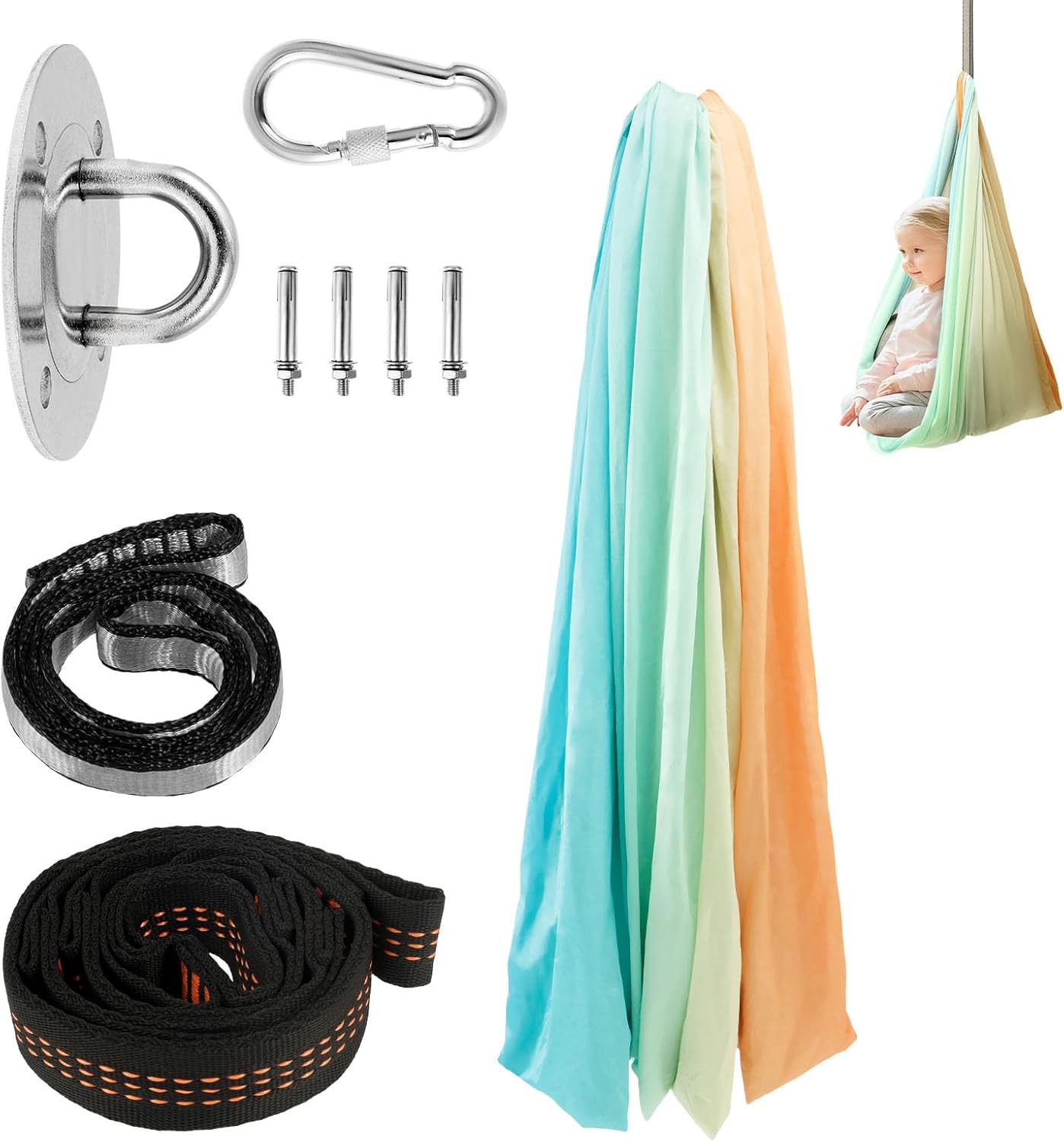 Sensory Swing for Kids, Double Layer Therapy Cuddle Swings, Swing Hammock Indoor Outdoor, Sensory Swing Bundle and Hardware for Living Rooms, Hanging Hammock Chair