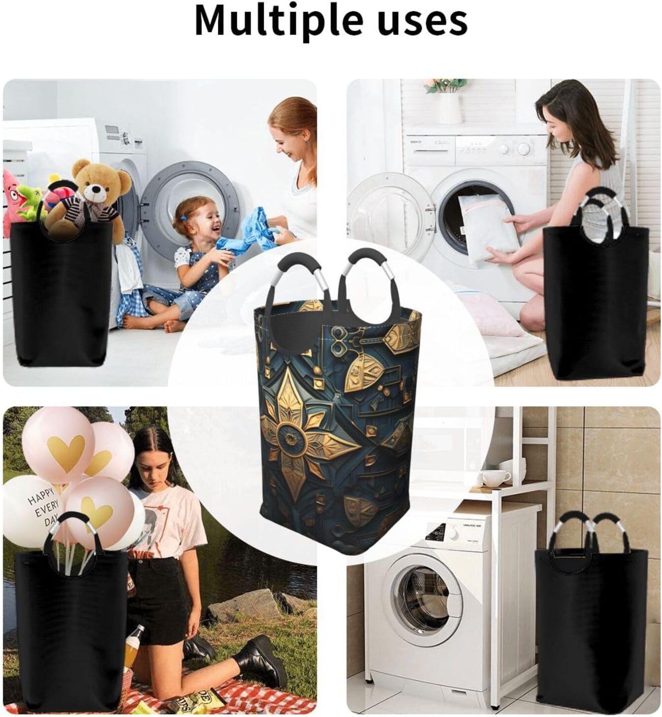 Elegant metal wreath Square storage bag 50L, suitable for multiple scenes, foldable dirty clothes storage basket.