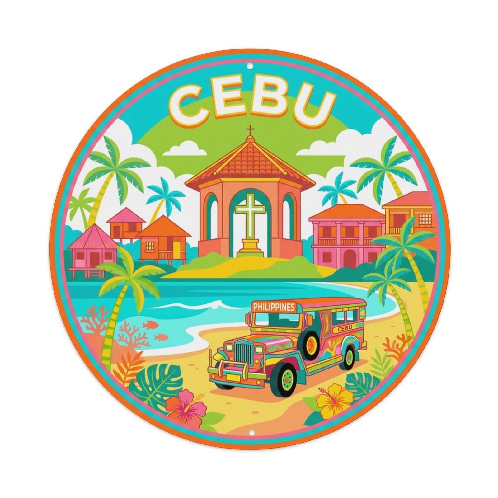 Travel Vintage Philippines Cebu Metal Tin Sign