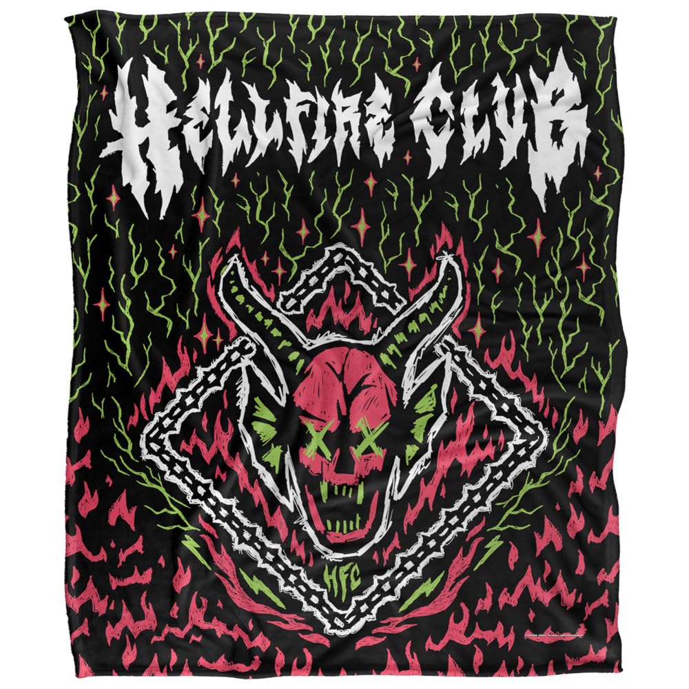 Stranger Things Hellfire Club Neon Flames Sketch Silky Touch Super Soft Throw Blanket 152 X 127 Cm