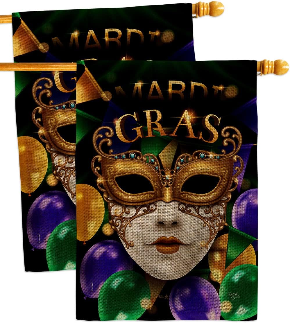 Breeze Decor Fat Tuesday Carnival House Flag 2 pcs Pack Springtime Mardi Gras Festival Masquerade Celebration Season Holiday French Decoration Banner Small Garden Yard Gift Double-Sided, Made in USA