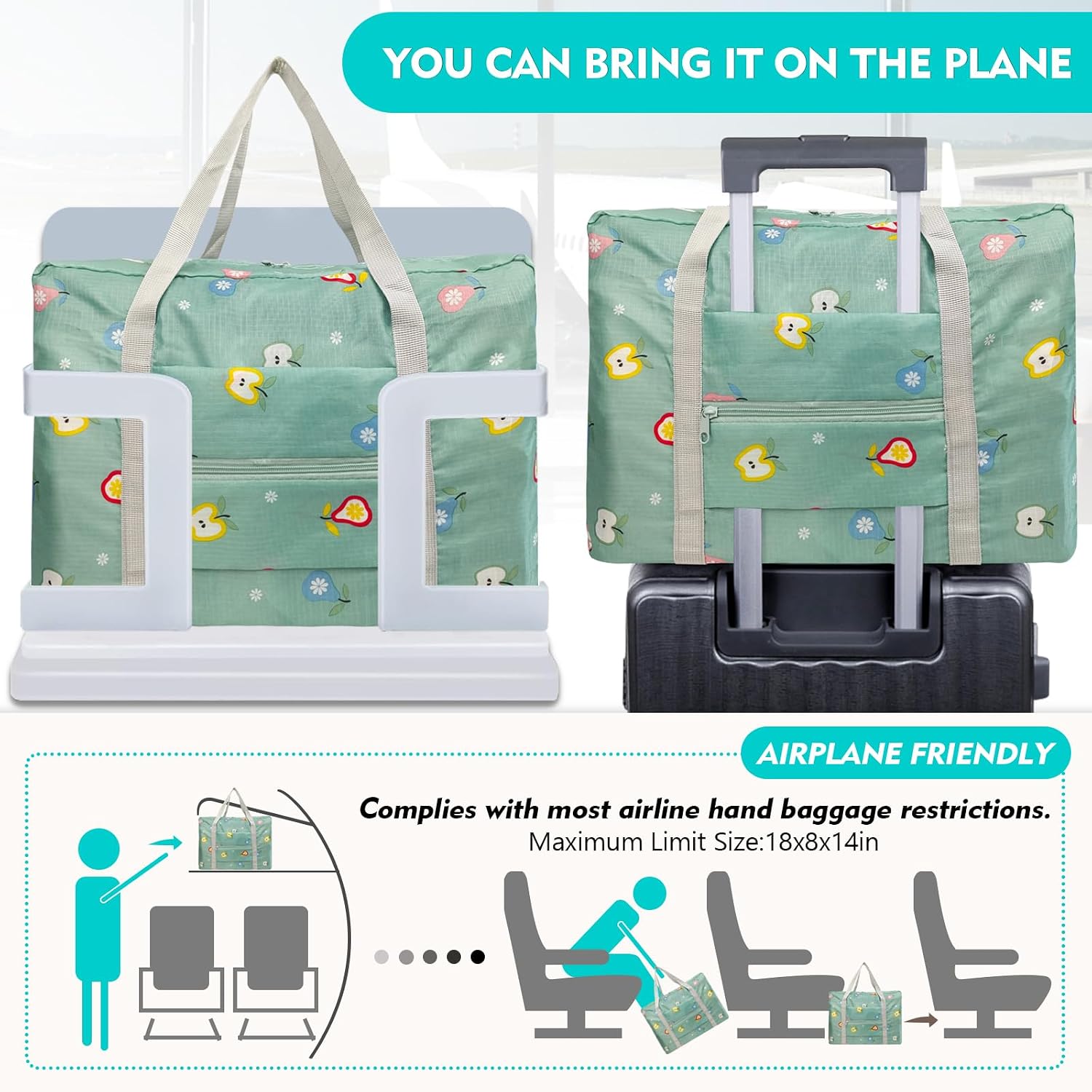 Travel Bag Carry on Duffel Bag Bulk Foldable Luggage Spirit Airlines Personal Item Bag Sports Gym Bags Weekender Overnight Bag Nylon Travel Duffel for Women (Green Apple 24PCS)
