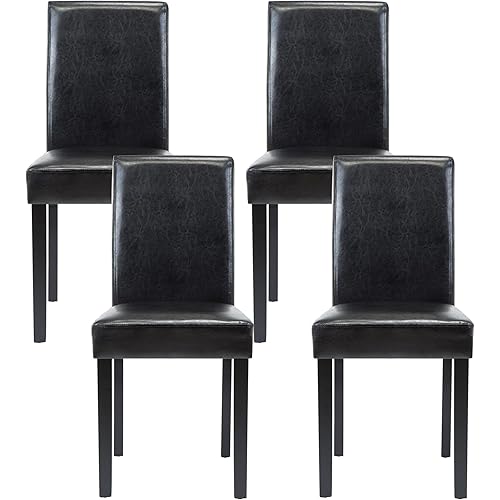 LSSPAID Dining Chairs Set of 4, PU Leather Padded Upholstered Modern Parson Chair, Dining Room Chairs with Solid Wood Legs for Kitchen Living Room, Black