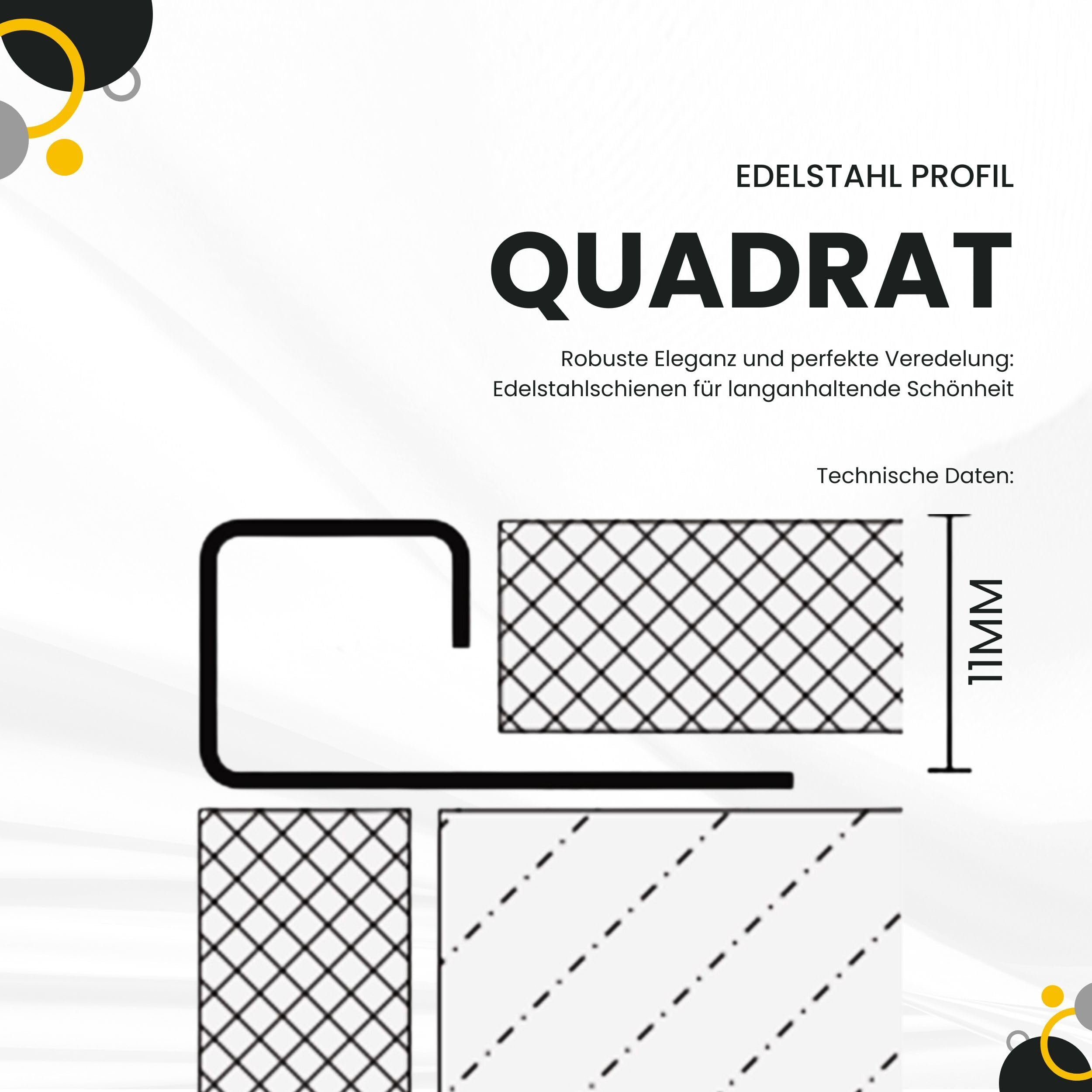 5x Quadrat-Profil Edelstahlschiene Fliesenschiene 2,5m 11mm glänzend