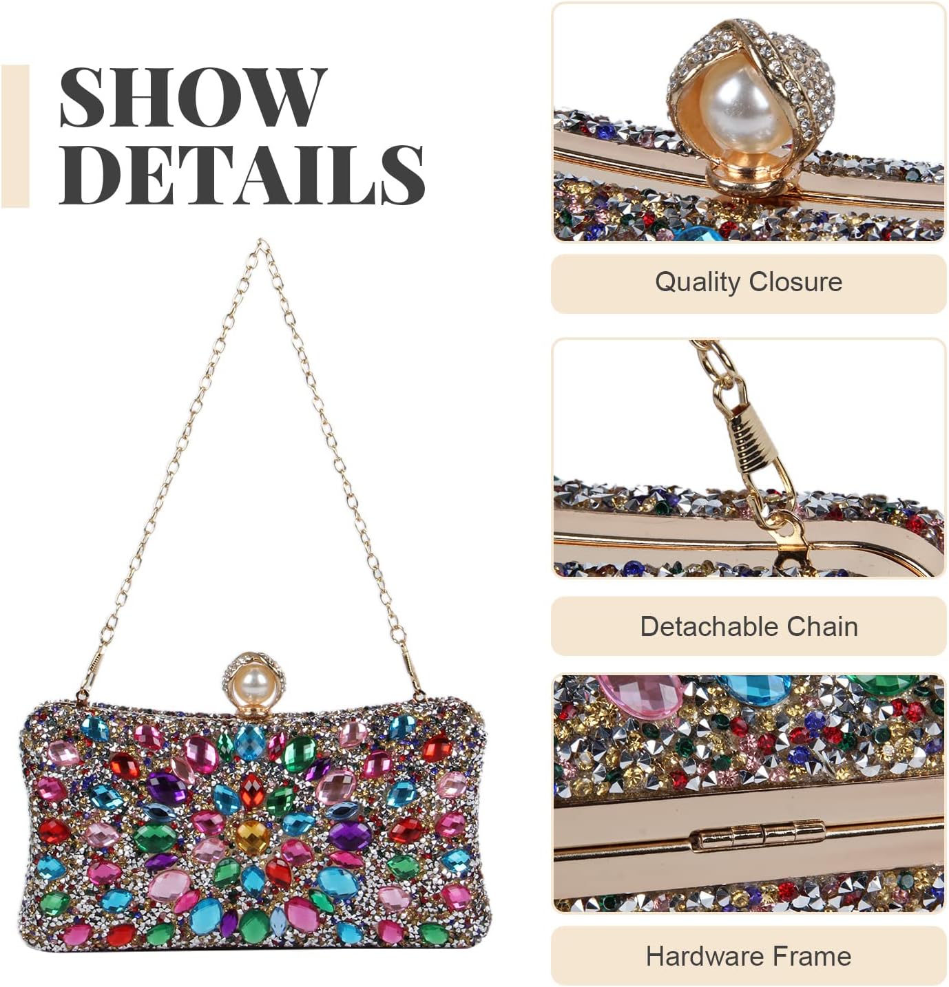 SUKUTU Women Rhinestone Evening Bag MultiColored Dazzling Crystal Clutch Bag Party Bridal Wedding Cocktail Handbag - Image 5