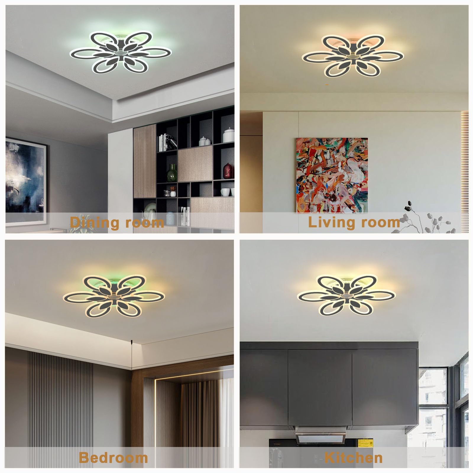 Intelligente Plafoniera Dimmerabile Bluetooth Lampadario,Funzione Di Memoria con Elevata Resa Cromatica Moderno e Senza Sfarfallio Luce Notturna Ceiling Light,per Soggiorno e Camera Da Letto,Nero