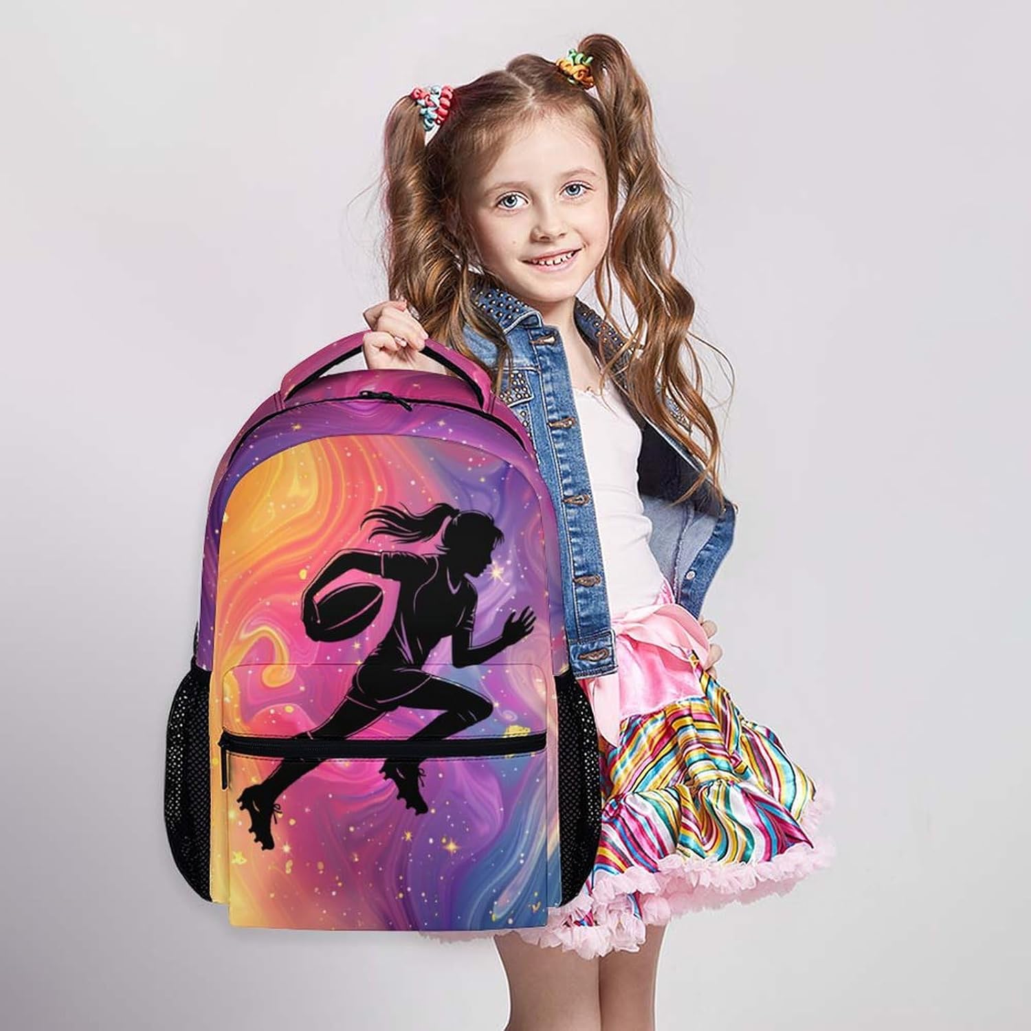 Football Backpack, School Backpack, Casual Aesthetic Schoolbag for Girls 6-9, Football Supplies, Cool 17 Inch Sports Bookbag for School Travel Camping Hiking Vacation