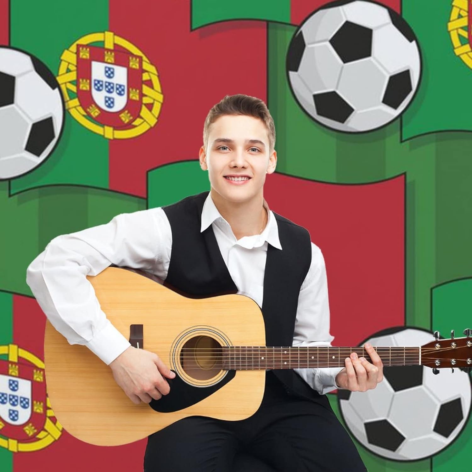 ポルトガル サッカー サッカー パターン 写真撮影用背景布 写真撮影小道具 壁の背景 スタジオパーティーの装飾用