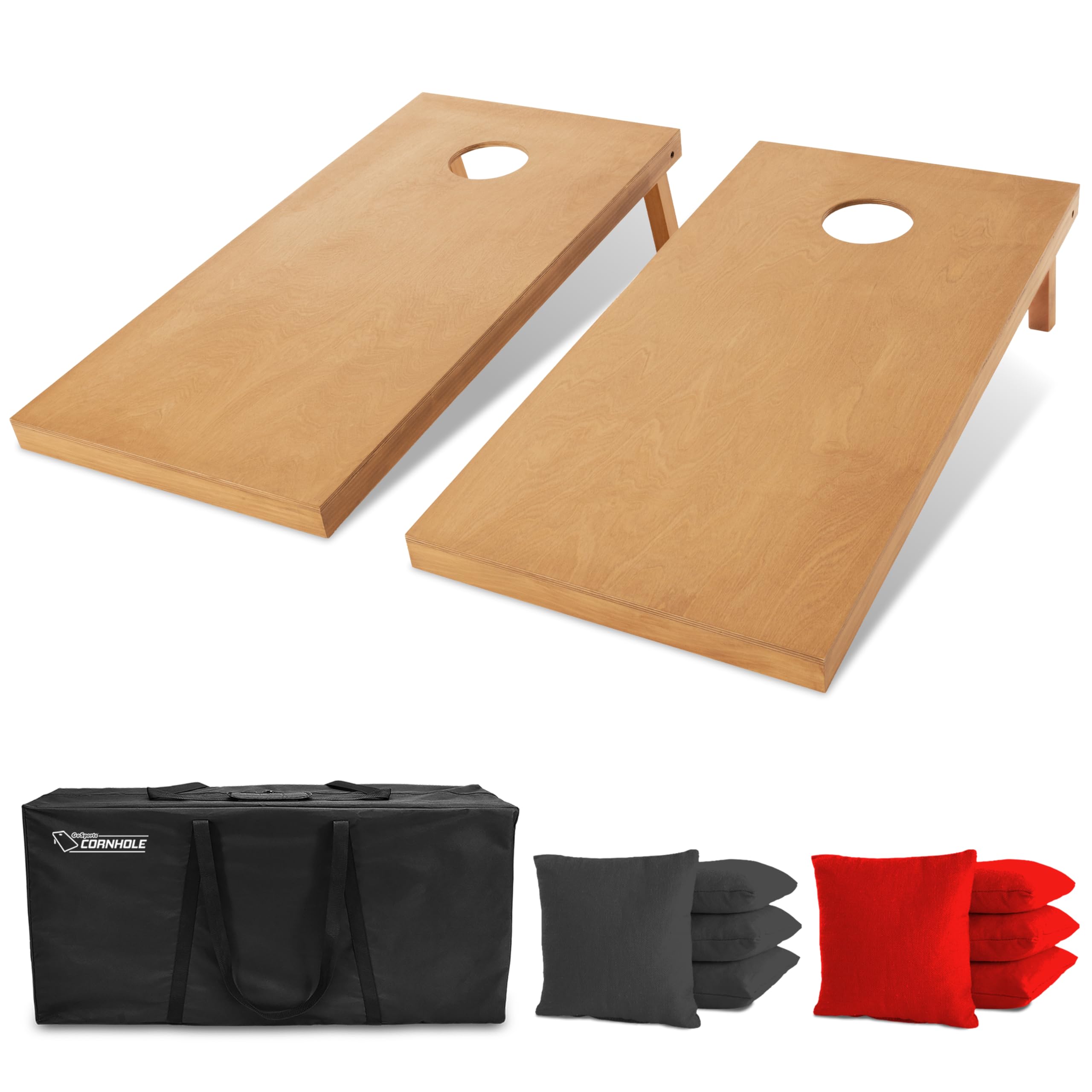 GoSports 4 ft x 2 ft Regulation Size Wooden Cornhole Boards Set with Light Brown Finish - Includes Carrying Case (Choose Your Colors)