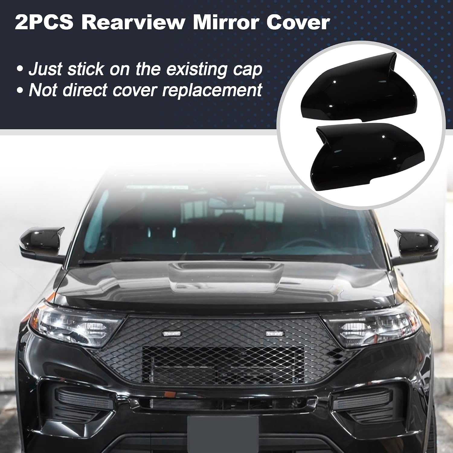 Motoforti 2PCS Left Right Side Ox Horn Wing Mirror Cover Cap for Ford Explorer 2020-2024, Car Rear View Mirror Cover, Exterior Door Mirror Housing Mirror Cap, Driver Passenger Mirror Cap